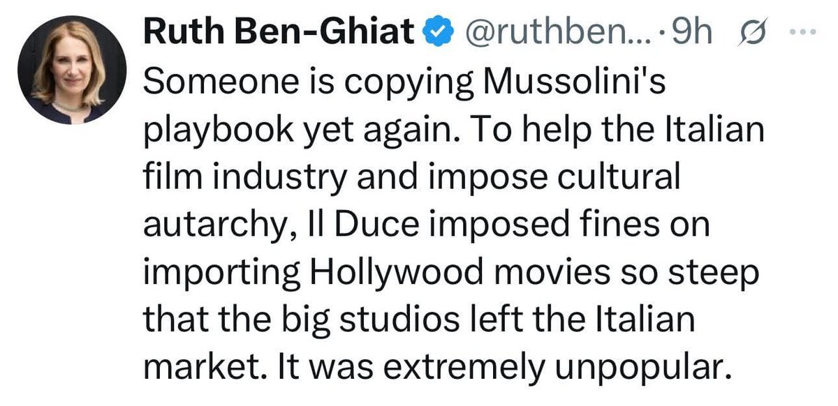 John J. Mesh (@ohnjaye4) on Twitter photo Mango Mussolini Donald Trump <a href="/realDonaldTrump/">Donald J. Trump</a> <a href="/POTUS/">President Donald J. Trump</a> wants 100% tariffs on foreign films -- he must have been reading Mussolini while sitting on the throne ... Mango Mussolini Donald Trump <a href="/realDonaldTrump/">Donald J. Trump</a> <a href="/POTUS/">President Donald J. Trump</a> wants 100% tariffs on foreign films -- he must have been reading Mussolini while sitting on the throne ...