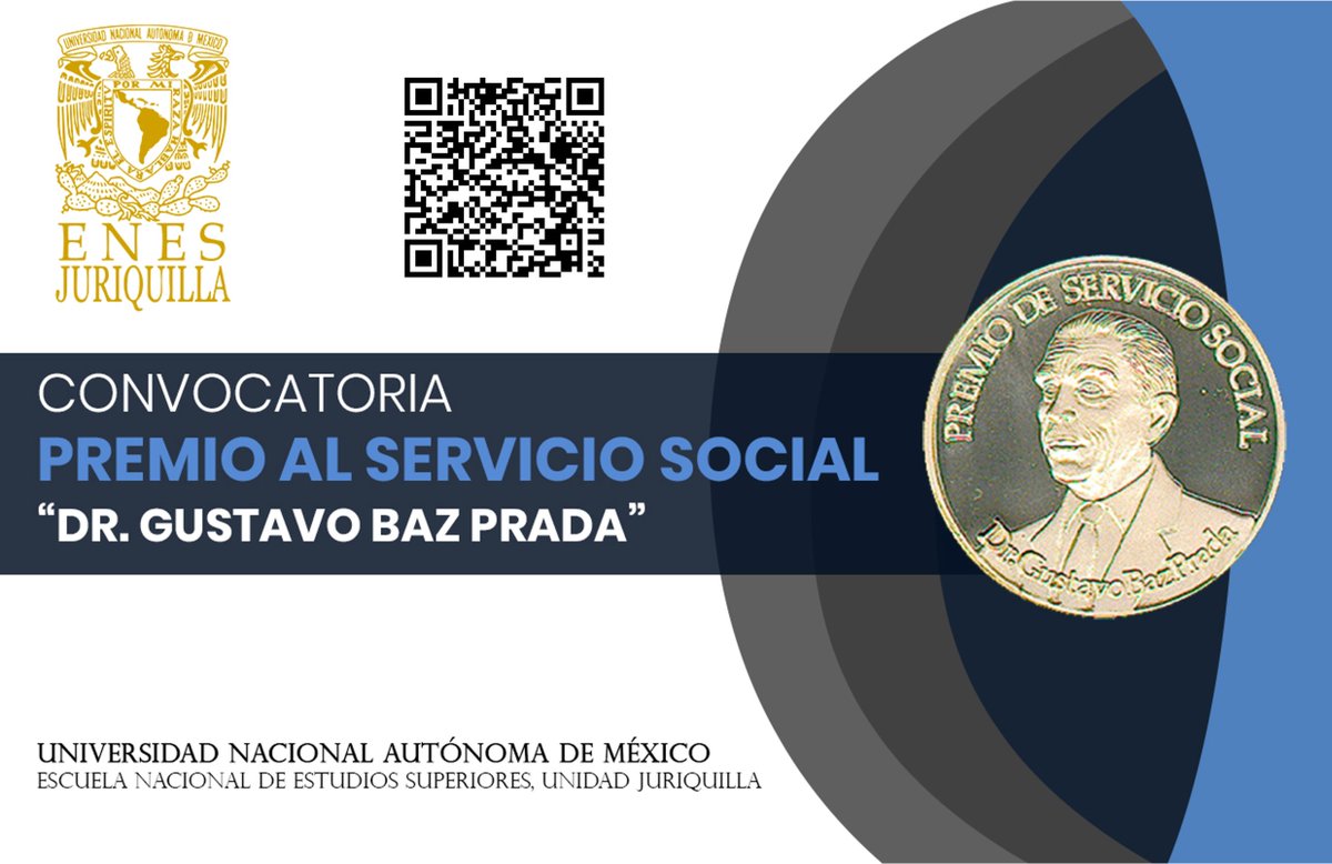 ENES Juriquilla (@enesjuriquilla) on Twitter photo 🎓 ¡Atención! Premio al Servicio Social "Dr. Gustavo Baz Prada" 2025! 🏅
📍 Regístrate en la ENES Juriquilla
🗓 Tienes hasta el 12 de junio de 2025 a las 14:00 h
Si tienes alguna duda, escribe a: serviciosocial_enesj@unam.mx
📲 Escanea el código QR para ver la convocatoria. 🎓 ¡Atención! Premio al Servicio Social "Dr. Gustavo Baz Prada" 2025! 🏅
📍 Regístrate en la ENES Juriquilla
🗓 Tienes hasta el 12 de junio de 2025 a las 14:00 h
Si tienes alguna duda, escribe a: serviciosocial_enesj@unam.mx
📲 Escanea el código QR para ver la convocatoria.