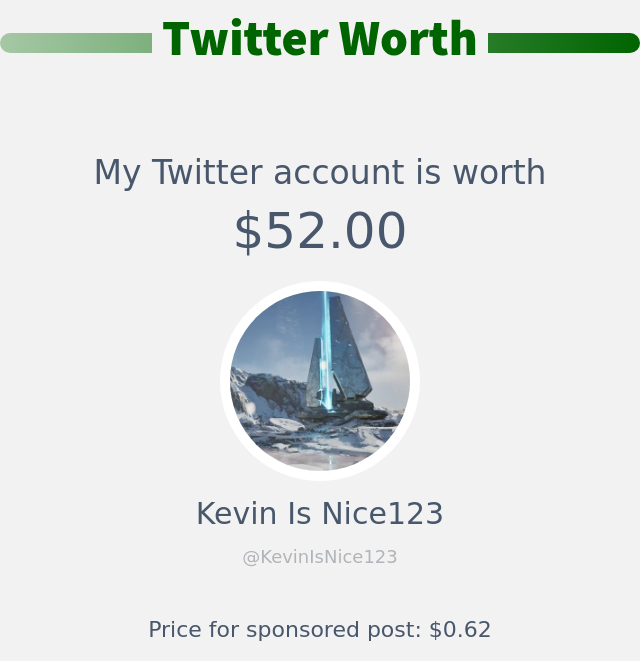 My Twitter worth is: $52.00

➡️ infinityweet.me/account-worth
