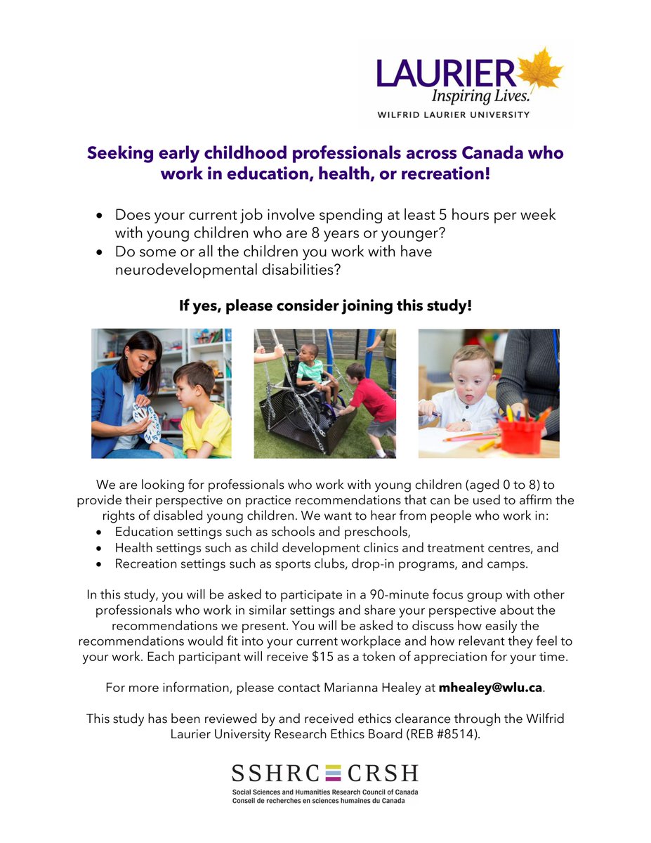 Are you an early childhood professional working with students with disabilities? Check out this opportunity to participate in research from Laurier University.