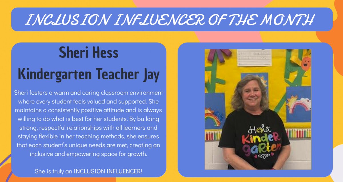 CCSD59 Educational Services (@ccsd59specialed) on Twitter photo Congratulations to Sheri Hess our Inclusion Influencer of the Month for April 📷 By building strong, respectful relationships with all learners and staying flexible in her teaching methods, she created an inclusive and empowering space all students. Congratulations to Sheri Hess our Inclusion Influencer of the Month for April 📷 By building strong, respectful relationships with all learners and staying flexible in her teaching methods, she created an inclusive and empowering space all students.