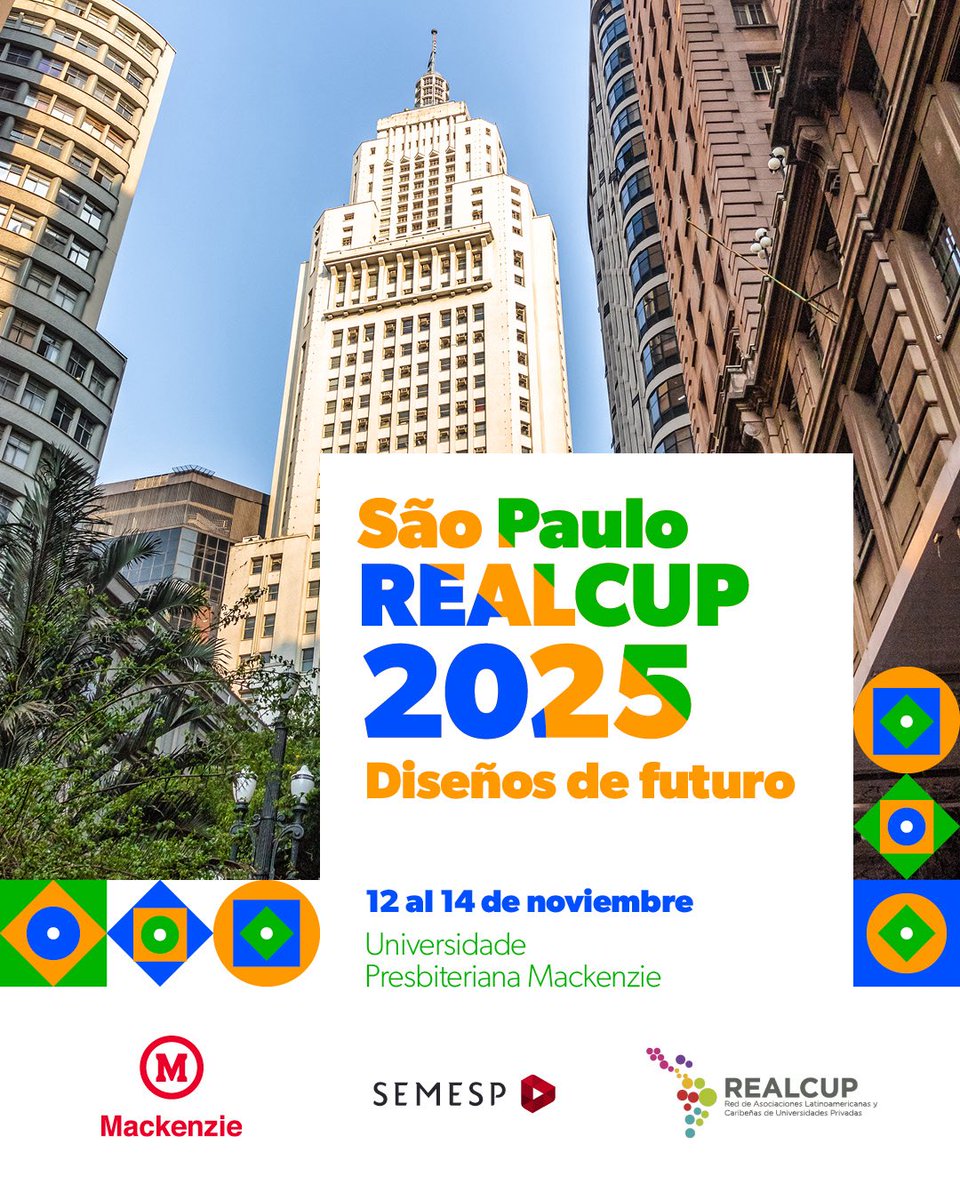 Ya tenemos web propia con el programa de invitados y está abierta la inscripción para nuestro "São Paulo REALCUP 2025. Diseños de futuro". Será del 12 al 14 de noviembre en la <a href="/mackenzie1870/">Mackenzie Oficial</a> en #Brasil, organizado junto a <a href="/semespoficial/">Semesp</a>. realcup.org/saopaulo2025/