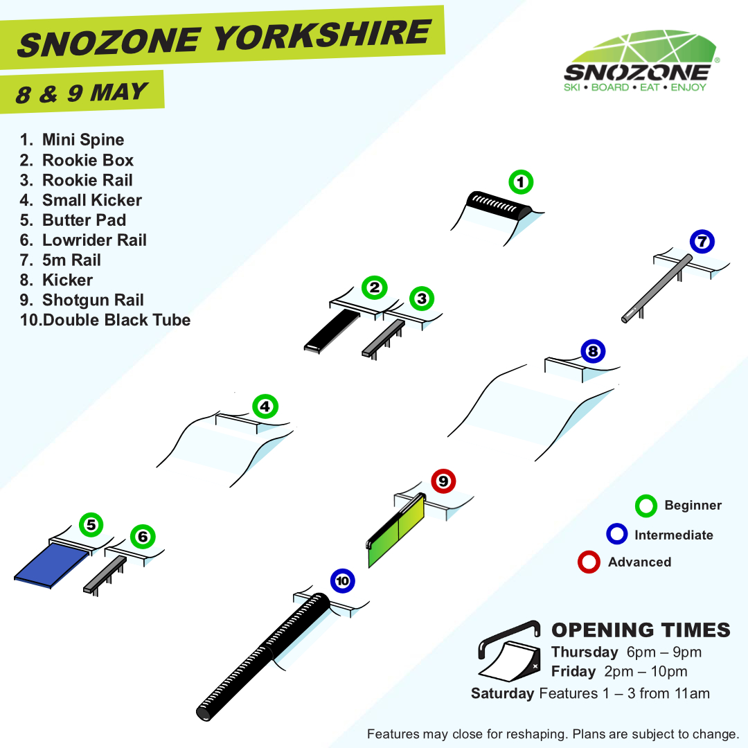 Here is the park plan for this week at Snozone Yorkshire!
Which feature are you most excited about riding in this week's park?