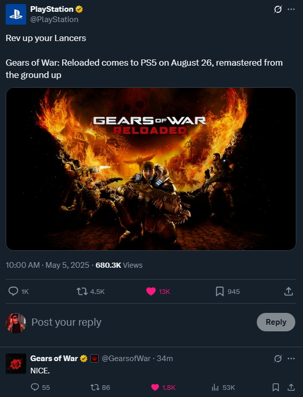 PLAY STATION ACABA DE PUBLICAR ESTO... 

LA NUEVA ERA DE GEARS OF WAR ESTÁ INICIANDO.