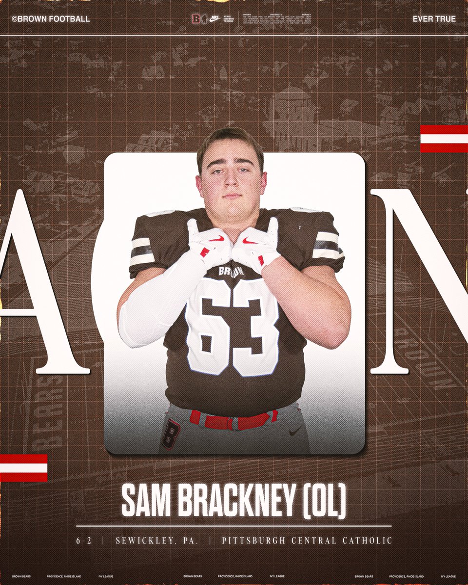 Brown Bears Football (@brownu_football) on Twitter photo Welcome to College Hill Sam Brackney‼️
📱 <a href="/sam_brackney/">Sam Brackney</a>
🏈 OL
🎓 Pittsburgh Central Catholic
🏡 Sewickley, Pa.
#EverTrue Welcome to College Hill Sam Brackney‼️
📱 <a href="/sam_brackney/">Sam Brackney</a>
🏈 OL
🎓 Pittsburgh Central Catholic
🏡 Sewickley, Pa.
#EverTrue