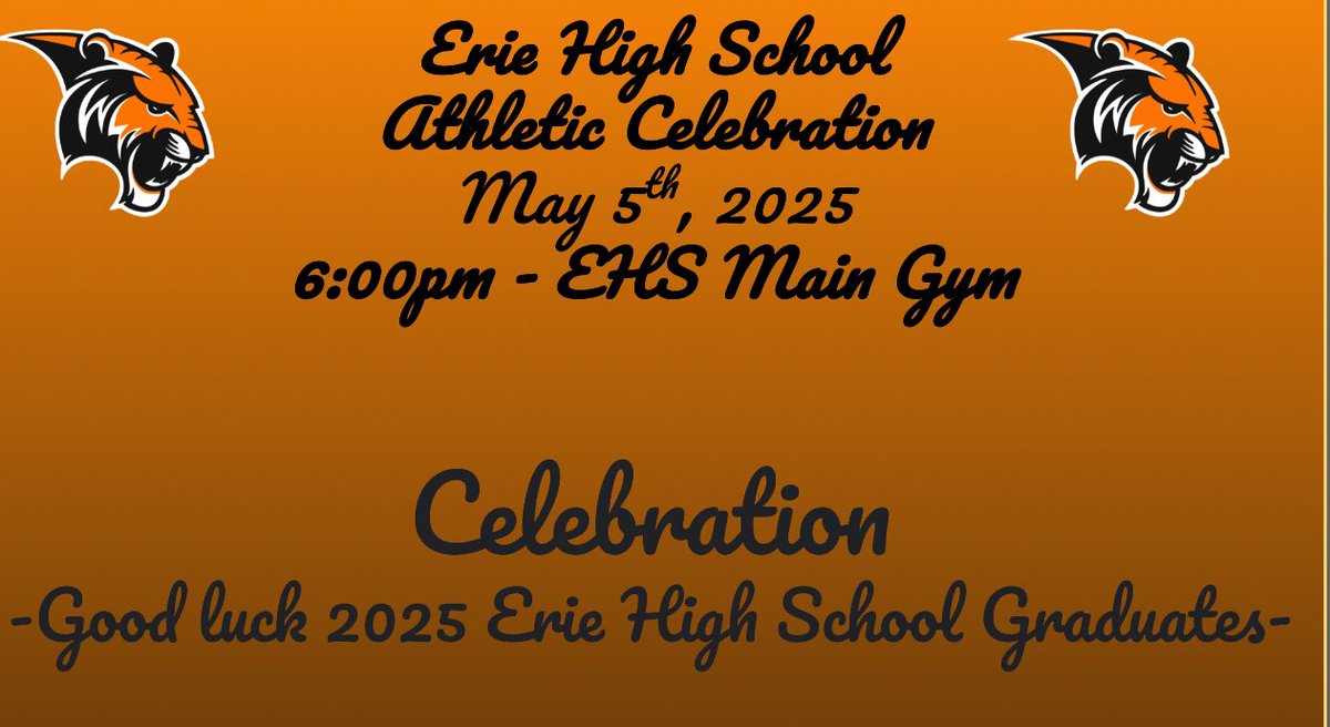 Erie HS Athletics (@eriehsathletics) on Twitter photo Tonight, we look forward to honoring our 2025 graduates who will be continuing their athletic careers at the collegiate level. The ceremony will begin at 6:00 PM in the <a href="/ErieHighSchool/">Erie High School</a> main gym. Tonight, we look forward to honoring our 2025 graduates who will be continuing their athletic careers at the collegiate level. The ceremony will begin at 6:00 PM in the <a href="/ErieHighSchool/">Erie High School</a> main gym.