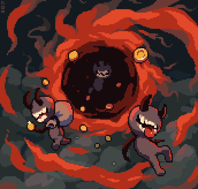 Imps jumping from an infernal portal #PixelEncore