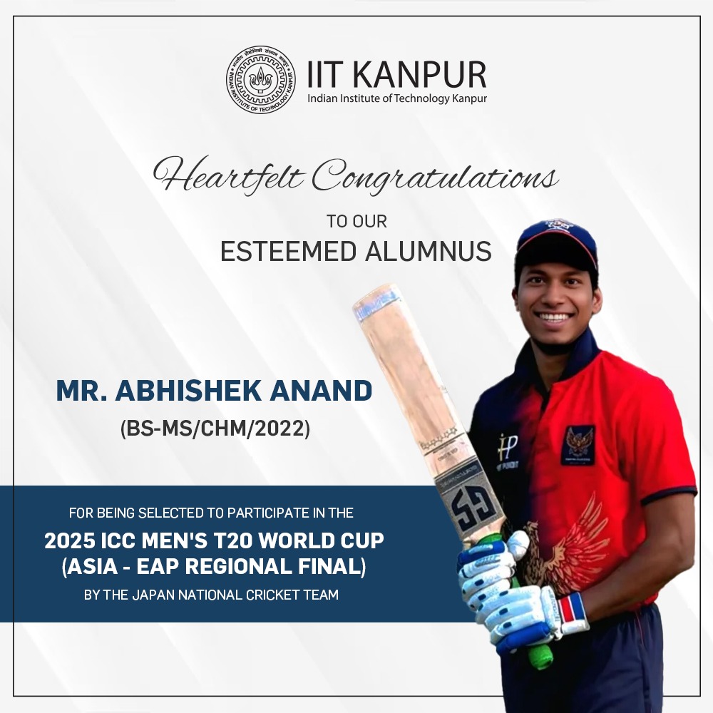 From Chemistry Labs to International Cricket Fields — celebrating the inspiring journey of our alumnus, Mr. Abhishek Anand (BS-MS/CHM/2022), who has been selected for the Japan National Cricket Team!

What began as a campus placement interview response - “I want to promote