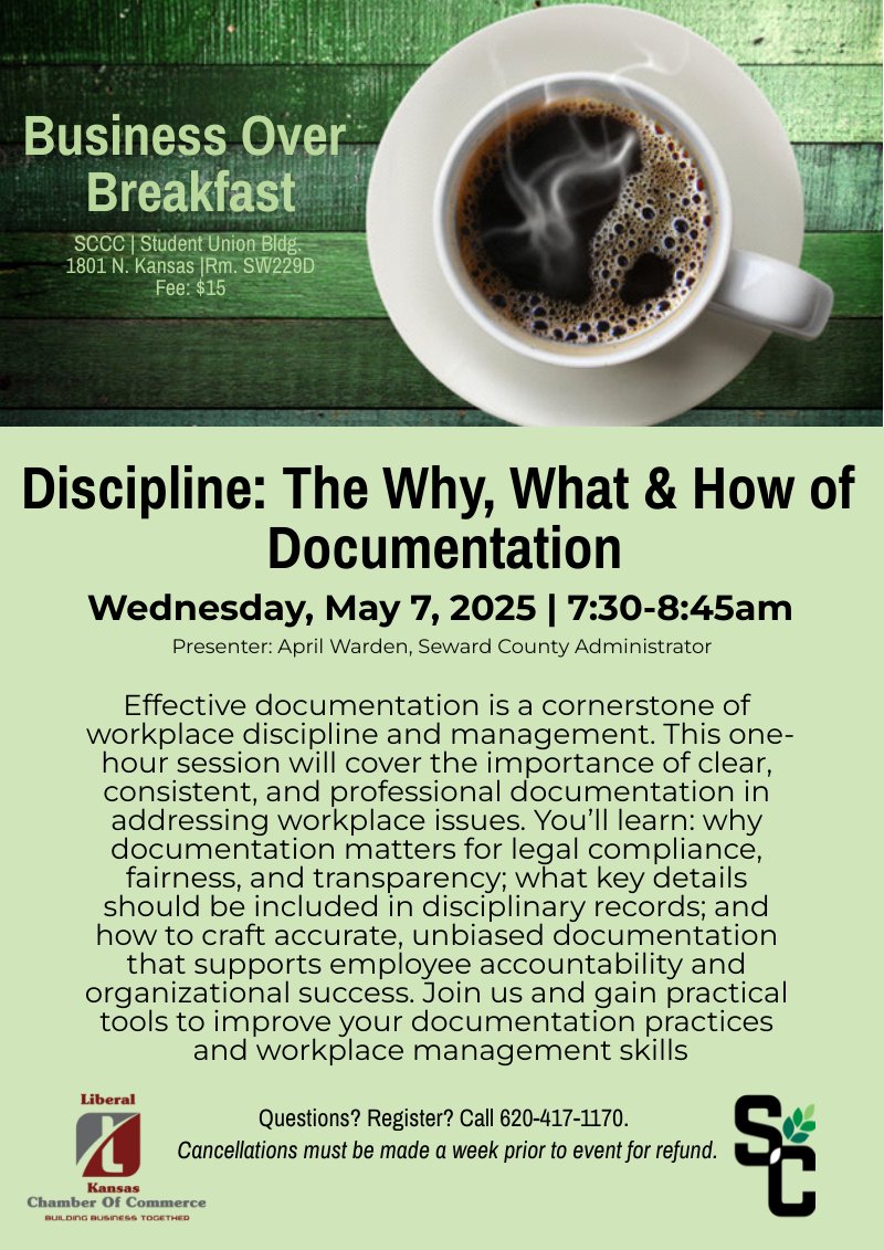 Learn why documentation matters, what to include, and how to do it right. Strengthen your leadership while enjoying breakfast &amp; networking! #Leadership #HR #BusinessTips Deadline to register is 3pm, May 6.