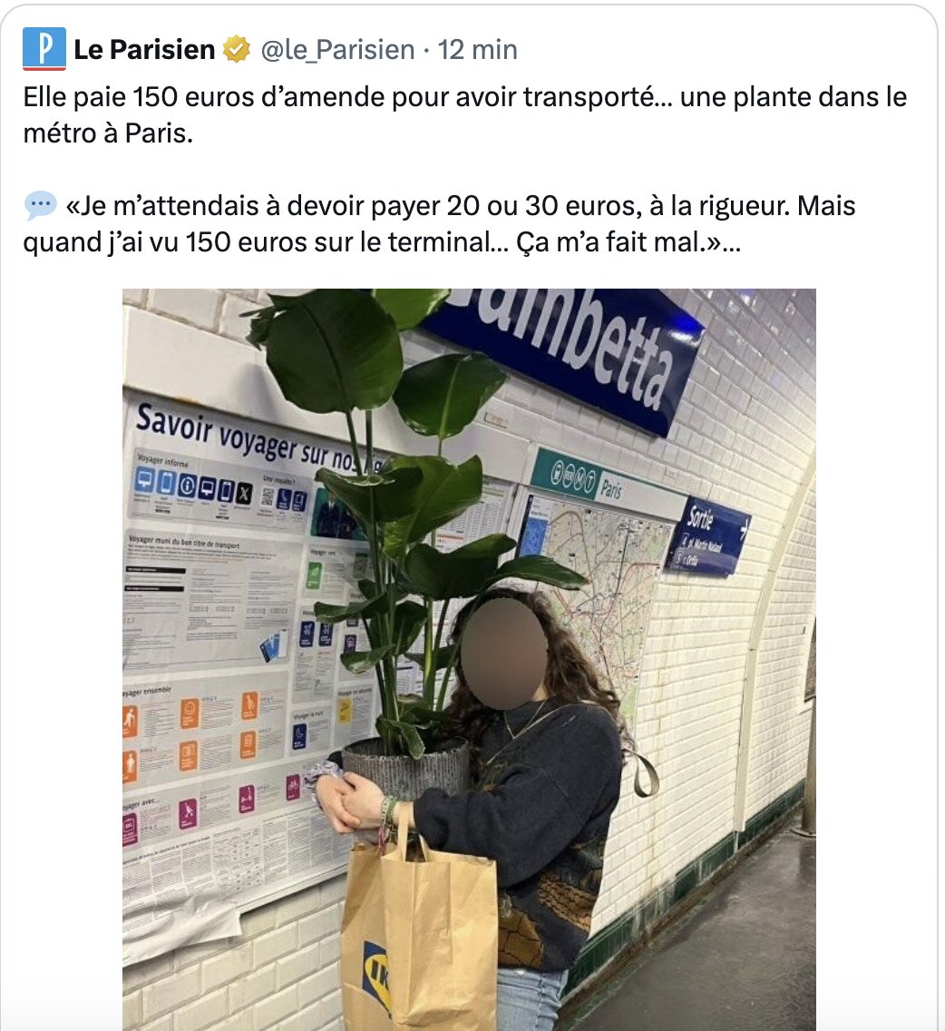 Aliocha (@plumedaliocha) on Twitter photo Bonjour <a href="/ClientsRATP/">Service Client RATP👌</a> Vous allez bien entendu rembourser cette femme qui ne dérange personne avec une plante d'appartement. Parce que ce qui dérange, ce sont vos wagons dégoutants, vos sièges crasseux, vos rames surchargées, votre personnel qui verbalise les usagers en règle... Bonjour <a href="/ClientsRATP/">Service Client RATP👌</a> Vous allez bien entendu rembourser cette femme qui ne dérange personne avec une plante d'appartement. Parce que ce qui dérange, ce sont vos wagons dégoutants, vos sièges crasseux, vos rames surchargées, votre personnel qui verbalise les usagers en règle...
