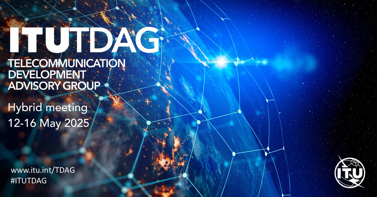 💡Next week: The 32nd meeting of the <a href="/ITU/">Int’l Telecommunication Union</a> Telecommunication Development Advisory Group #ITUTDAG will assess progress on the #KigaliActionPlan and mark another key milestone on the road to #ITUWTDC-25.

📆12-16 May
📍Geneva &amp; online
🔗Learn more: itu.int/go/TDAG25