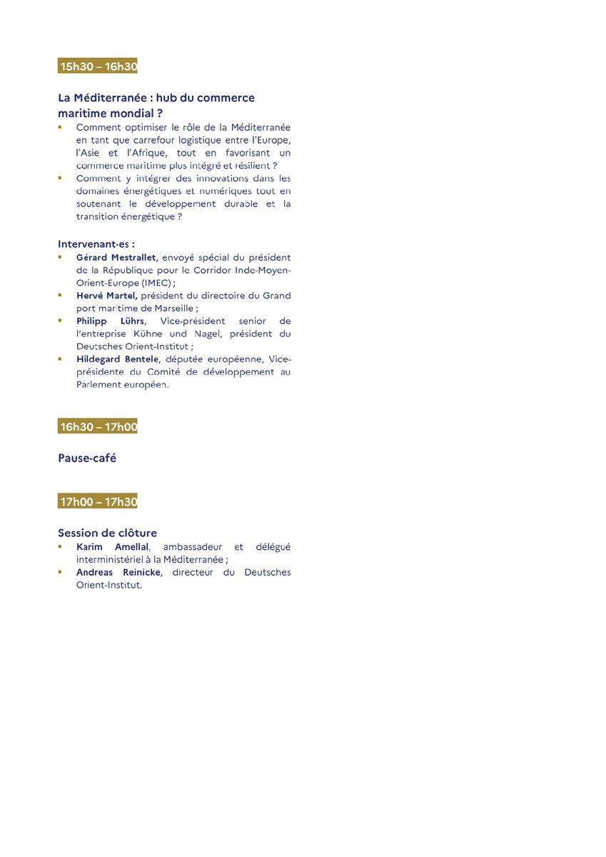 Délégation Interministérielle à la Méditerranée (@dimed_meae) on Twitter photo La <a href="/DIMED_MEAE/">Délégation Interministérielle à la Méditerranée</a> et le Deutsches Orient Institut organisent le 13 mai à l'<a href="/imarabe/">Institut du monde arabe</a> un Forum franco-allemand sur la Méditerranée pour croiser les regards sur les défis et opportunités dans la région.
Inscription obligatoire : eventbrite.fr/e/129302258836… La <a href="/DIMED_MEAE/">Délégation Interministérielle à la Méditerranée</a> et le Deutsches Orient Institut organisent le 13 mai à l'<a href="/imarabe/">Institut du monde arabe</a> un Forum franco-allemand sur la Méditerranée pour croiser les regards sur les défis et opportunités dans la région.
Inscription obligatoire : eventbrite.fr/e/129302258836…