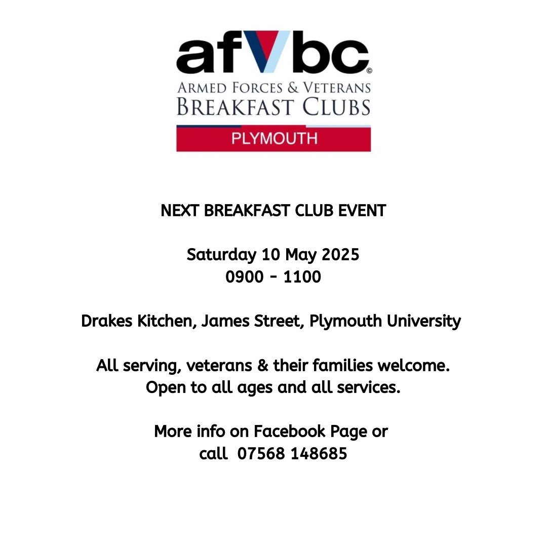 Next Breakfast: Saturday 10 May
All welcome 
<a href="/PlymUni/">University of Plymouth</a>