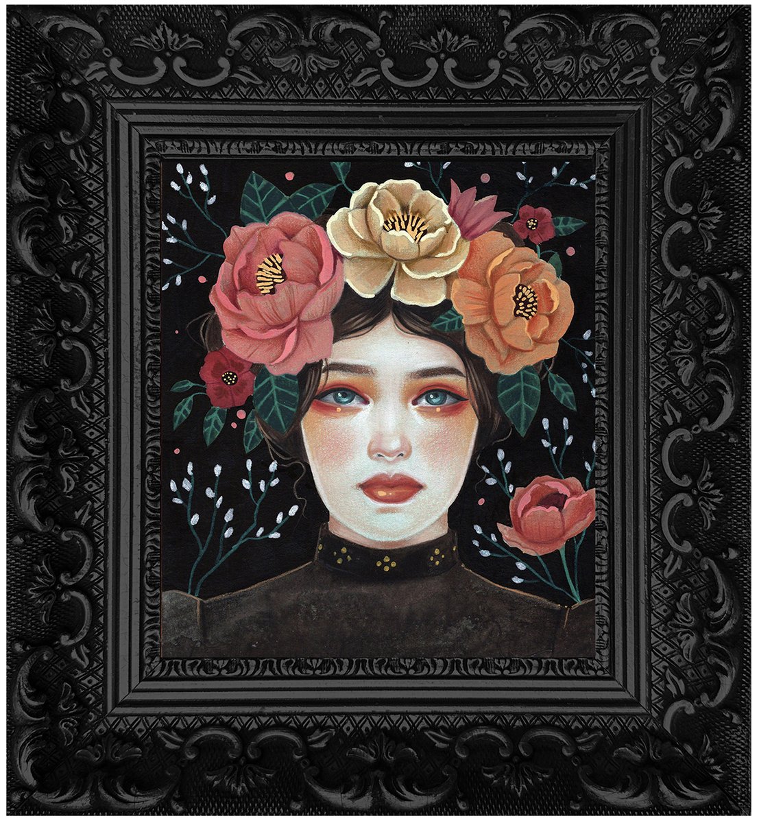 SOLD 🔴 “Beneath the Amber Dusk” 🌺💐🌷🪻🥀is now available at @curioartgallery for my solo exhibition “Elemental Wisdom of Flowers”

Art Size: 6.5” x 7”
Frame Size: 9.5” x 10.5”
Medium: Acrylic, Gouache, Oil Pastel &amp; Colored Pencil

View Exhibition: curiogaleria.com/category/wisdo…