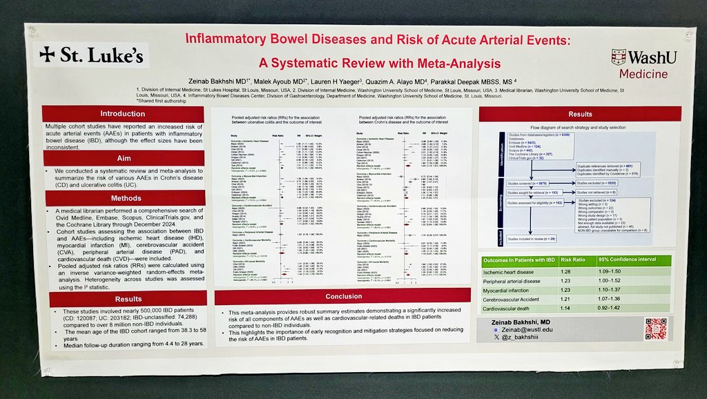Zeinab Bakhshi MD (@z_bakhshiii) on Twitter photo Please ✋️ by my poster #1905 if you got a chance,
A systematic review looking at Inflammatory Bowel Disease and risk of acute arterial events.
#DDW2025
<a href="/MalekAyoubMD/">Malek Ayoub, MD</a> <a href="/QuazimAlayo/">Quazim Alayo</a> <a href="/P_DeepakIBDMD/">Parakkal Deepak MD, MS, FACG</a>
<a href="/WashUMedGastro/">WashU Medicine Division of Gastroenterology</a> Please ✋️ by my poster #1905 if you got a chance,
A systematic review looking at Inflammatory Bowel Disease and risk of acute arterial events.
#DDW2025
<a href="/MalekAyoubMD/">Malek Ayoub, MD</a> <a href="/QuazimAlayo/">Quazim Alayo</a> <a href="/P_DeepakIBDMD/">Parakkal Deepak MD, MS, FACG</a>
<a href="/WashUMedGastro/">WashU Medicine Division of Gastroenterology</a>