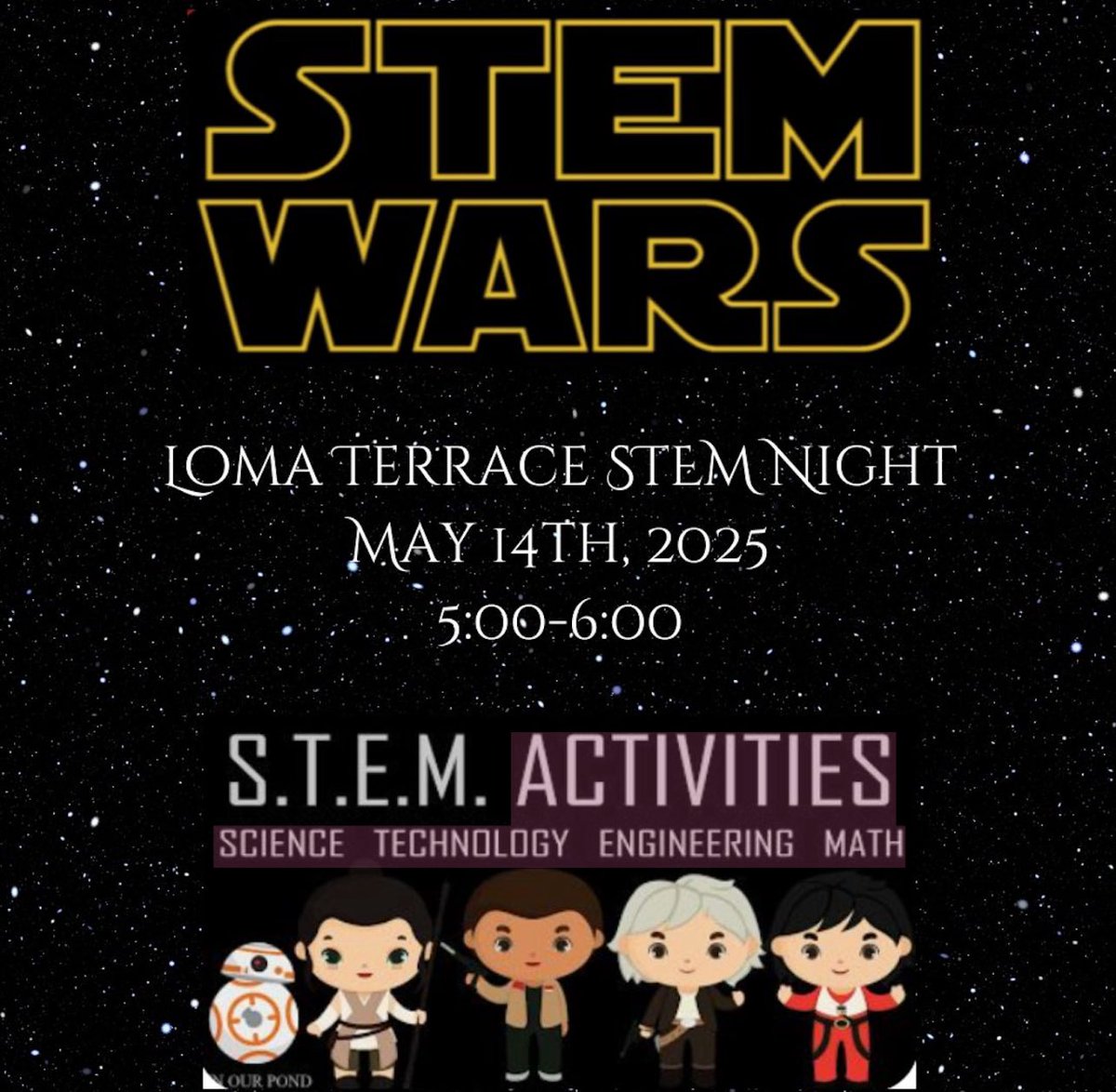 Loma Terrace ES (@lomaterracees) on Twitter photo ๐ Calling all future scientists and engineers! Join us for a fun-filled evening at STEM WARS! ๐งชโจ We'll have exciting STEM ACTIVITIES waiting for you on Wednesday, May 14, from 5-6 PM. <a href="/YsletaISD/">Ysleta ISD</a> ๐ Calling all future scientists and engineers! Join us for a fun-filled evening at STEM WARS! ๐งชโจ We'll have exciting STEM ACTIVITIES waiting for you on Wednesday, May 14, from 5-6 PM. <a href="/YsletaISD/">Ysleta ISD</a>