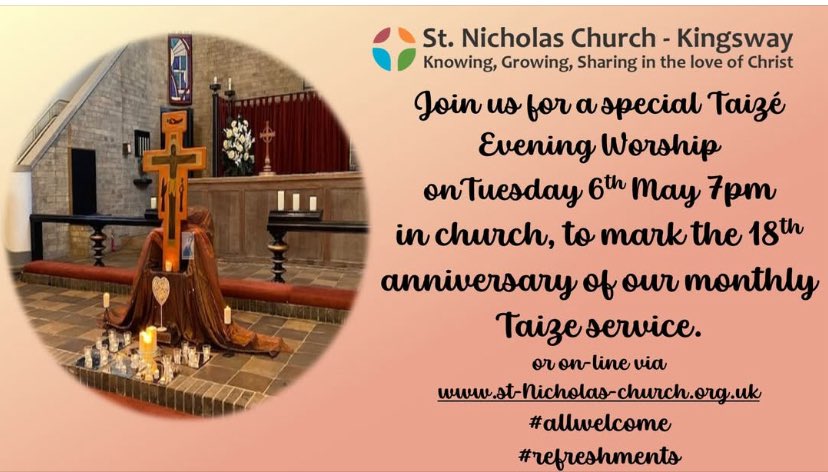 St Nicholas Church, Kingsway π³οΈβπ πΊπ¦ (@stnickskingsway) on Twitter photo Join us on Tuesday 6th May at 7pm in church for the 18th anniversary service of Taize Evening Worship #inclusivechurch #allwelcome #refreshments if you canβt join us watch the service via st-Nicholas-church.org.uk <a href="/DioManchester/">Diocese of Manchester</a> <a href="/churchofengland/">The Church of England</a> Join us on Tuesday 6th May at 7pm in church for the 18th anniversary service of Taize Evening Worship #inclusivechurch #allwelcome #refreshments if you canβt join us watch the service via st-Nicholas-church.org.uk <a href="/DioManchester/">Diocese of Manchester</a> <a href="/churchofengland/">The Church of England</a>