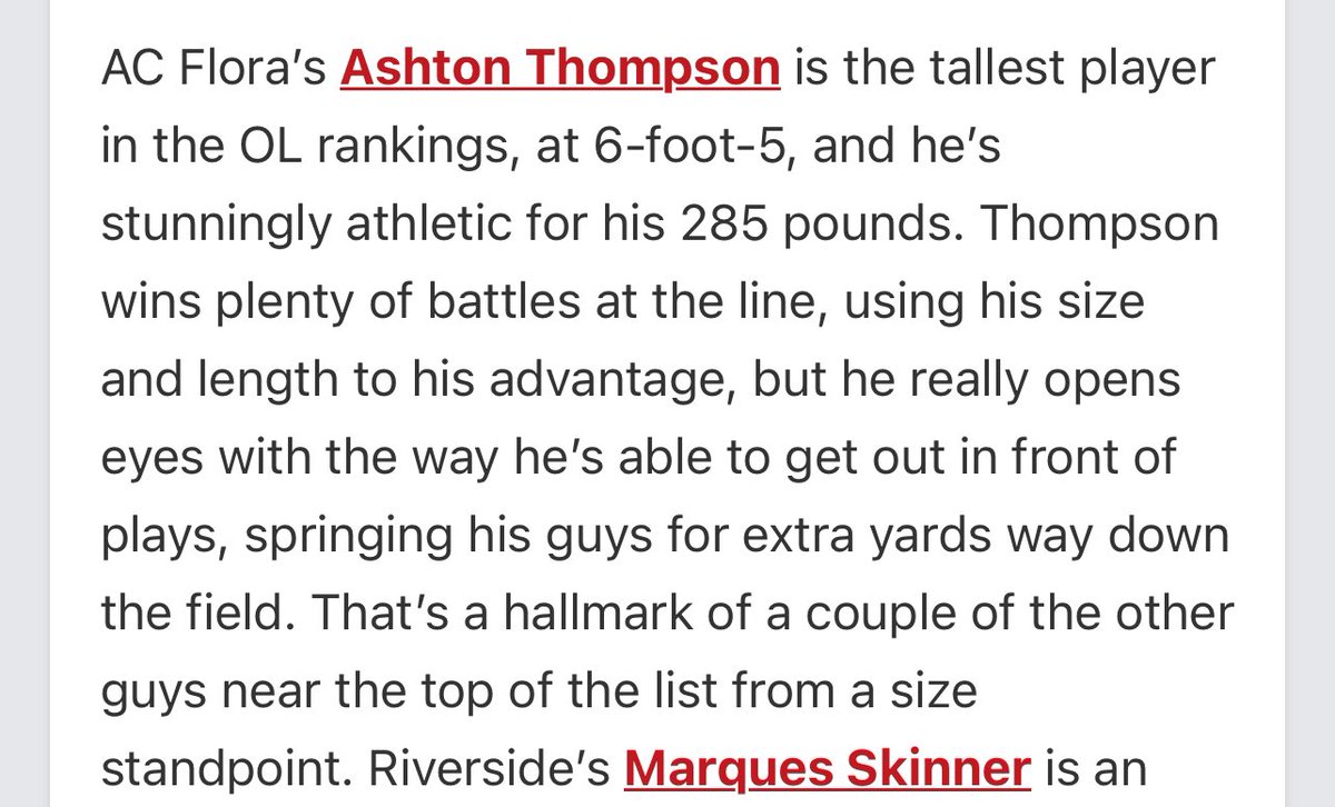 Ashton “JUICE” Thompson (@ash_thompson77) on Twitter photo Thank you for the write up <a href="/PrepRedzoneSC/">Prep Redzone South Carolina</a>. It is surely appreciated. More work to do to be the best version of me this year.
<a href="/Recruit_Flora/">AC Flora FB Recruiting</a>
<a href="/ACFloraFootball/">AC Flora Football</a>
<a href="/CoachCKap/">Chris Kapilovic</a>
<a href="/CoachC_Collins/">Chris Collins</a>
<a href="/CoachTeasley/">Lonnie Teasley</a>
<a href="/RivalsWardlaw/">Lee Wardlaw</a> Thank you for the write up <a href="/PrepRedzoneSC/">Prep Redzone South Carolina</a>. It is surely appreciated. More work to do to be the best version of me this year.
<a href="/Recruit_Flora/">AC Flora FB Recruiting</a>
<a href="/ACFloraFootball/">AC Flora Football</a>
<a href="/CoachCKap/">Chris Kapilovic</a>
<a href="/CoachC_Collins/">Chris Collins</a>
<a href="/CoachTeasley/">Lonnie Teasley</a>
<a href="/RivalsWardlaw/">Lee Wardlaw</a>