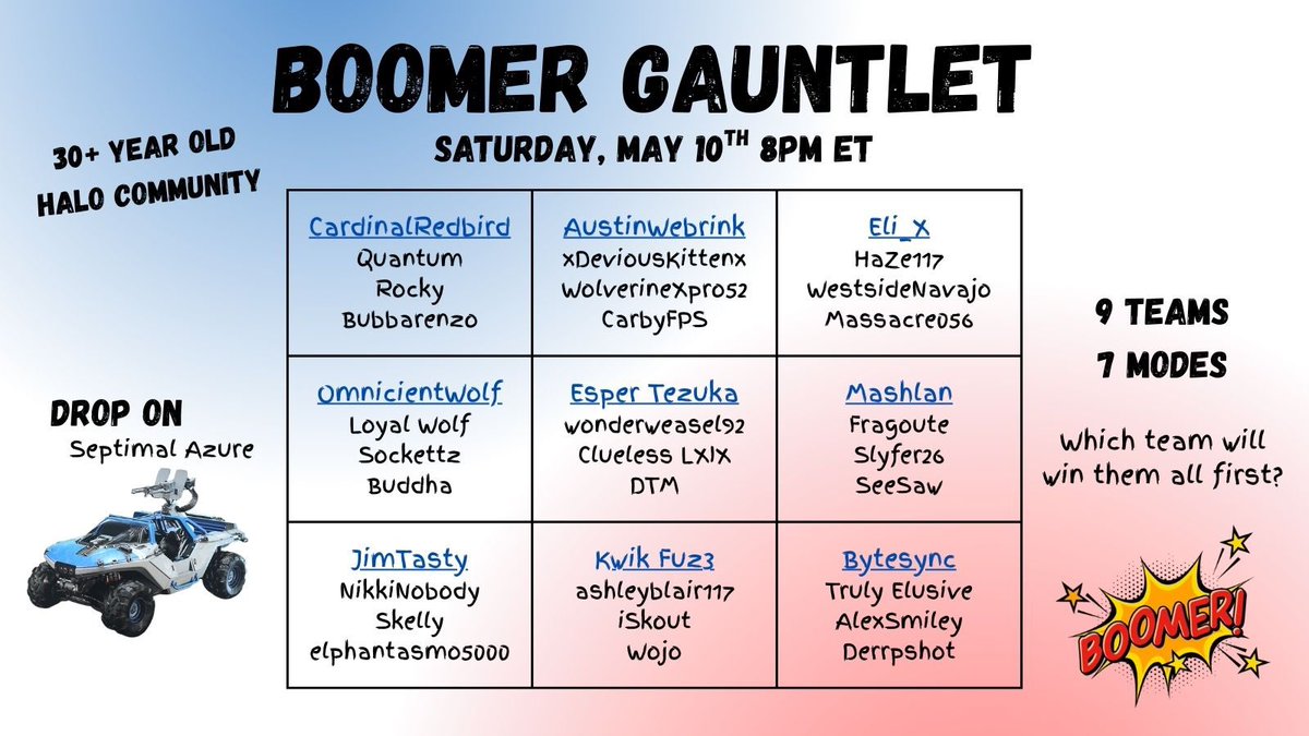 Running it back with another Boomer Gauntlet this Saturday - check out these STACKED teams 👀