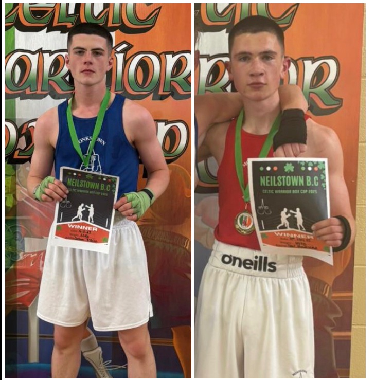 Gold rush for Monkstown BC at the Neilstown Box Cup at the weekend…

Callum O’Brien had 3 tough wins in 3 days 🥇

Sam Hourican had 2 brilliant wins in 2 days 🥇

Both boys have been working very hard in the club over the past few months in prep for this 

#Community 🥊🇮🇪🙌