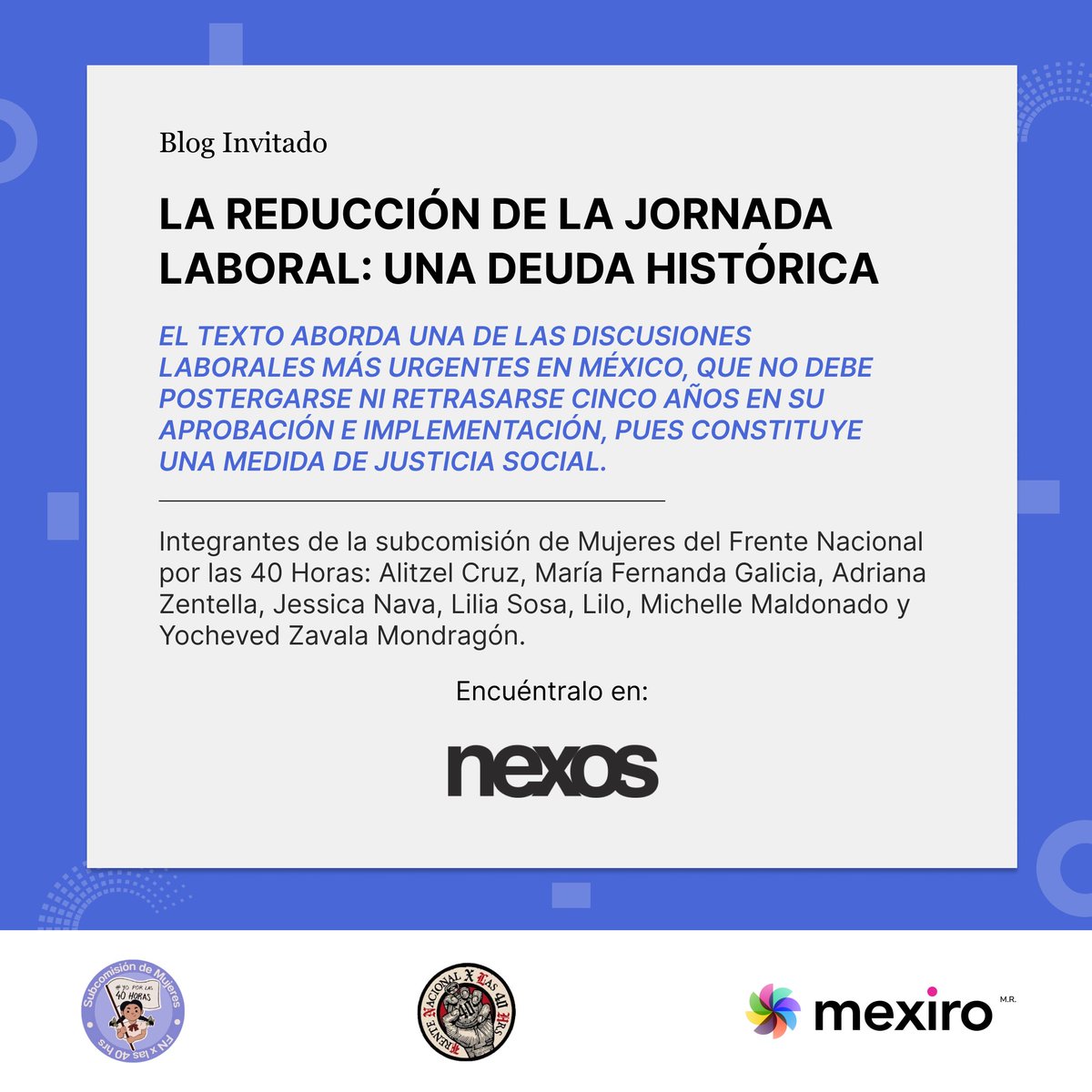 📢Reducir la jornada laboral a 40 horas es una deuda histórica. No puede ser usada como moneda electoral.

🟣 Es justicia social, no promesa de campaña. Morena tiene la responsabilidad y los votos para aprobarla.

📰 Lee más en <a href="/nexosmexico/">Revista Nexos</a>: nexos.com.mx/?p=84530