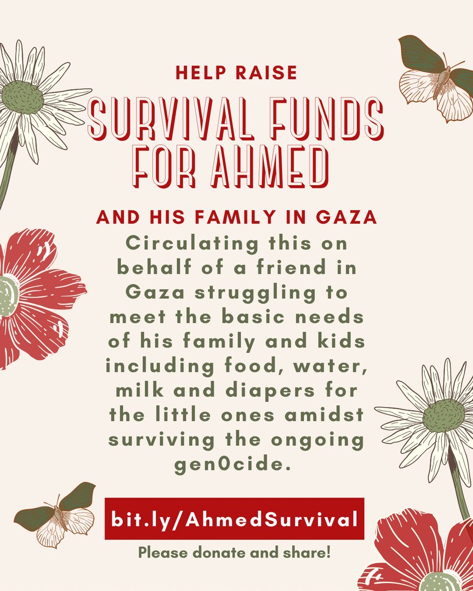 my friend Ahmed is pleading for help to buy flour for his family, he has expressed the difficulty of life and is telling me his children feel WEAK from lack of food. A bag of flour is $400, they need $300. please share this flier/donate if you are able to. chuffed.org/project/121741…
