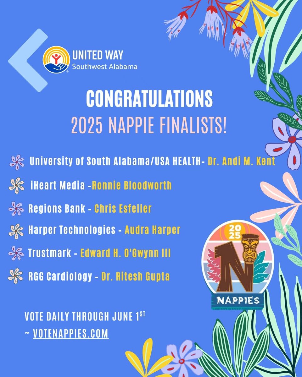 Congratulations to our Board of Trustees who are affiliated with the 2025 Nappie Finalists! Vote Daily through June 1st. 

To Vote go to, votenappies.com