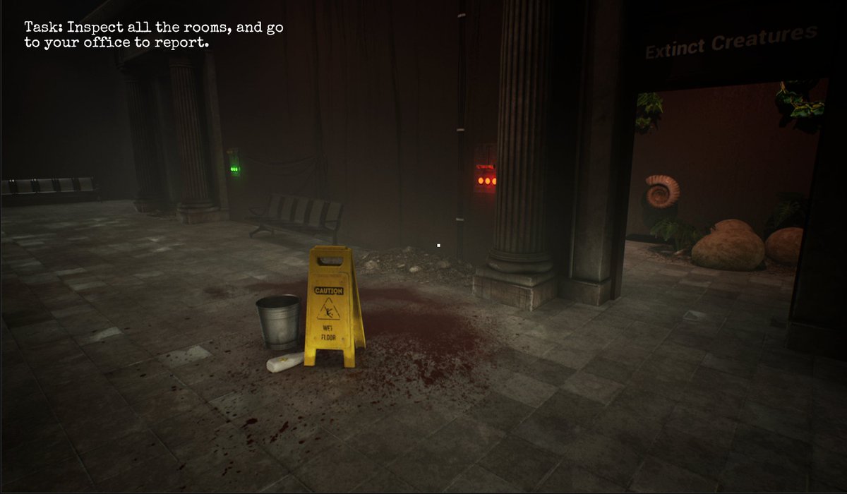 "The sign was already there when I got to the hall.
…but I haven’t seen a janitor in days"🩸

#IndieHorror #gamedev #HorrorDev