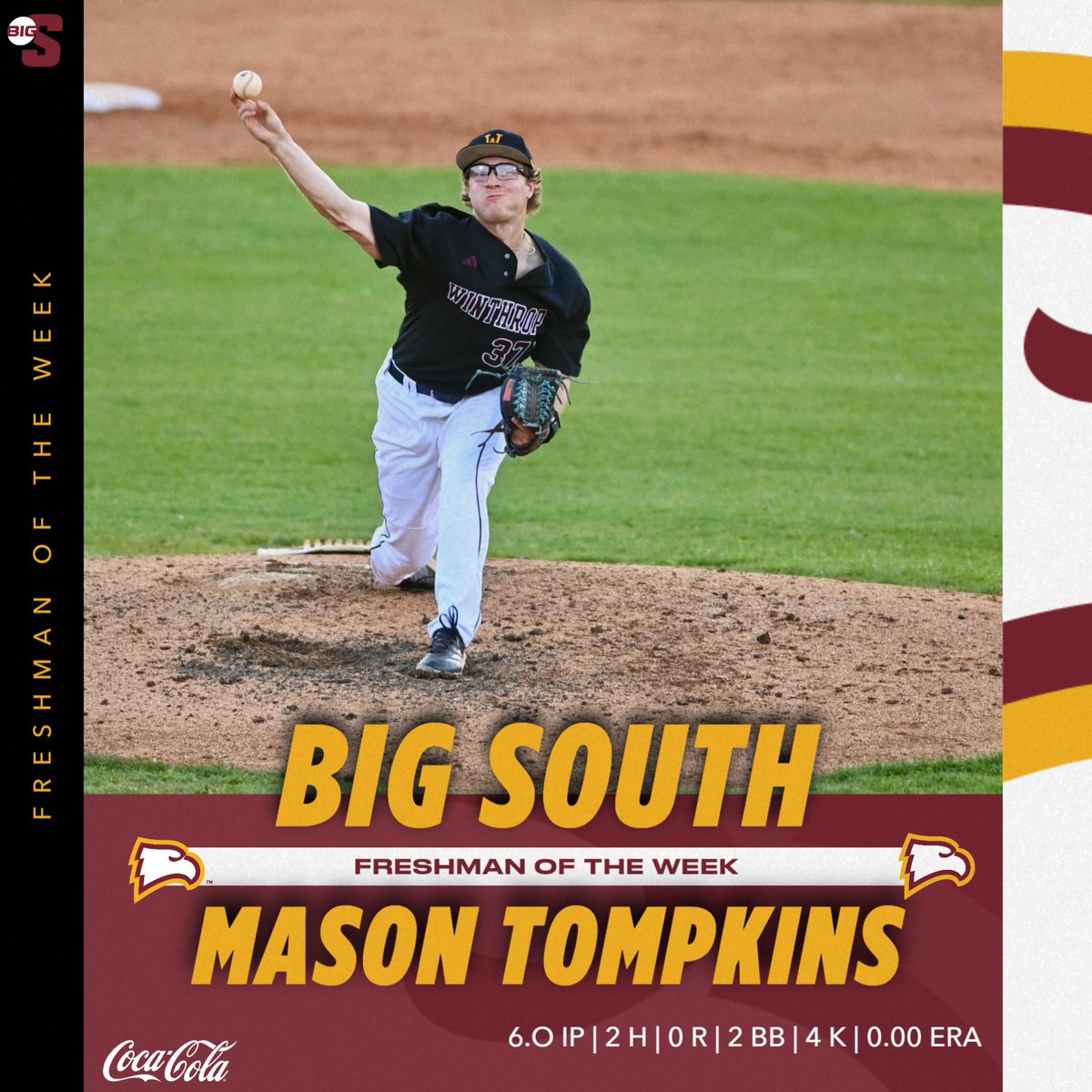 🚨𝗕𝗜𝗚 𝗦𝗢𝗨𝗧𝗛 𝗪𝗘𝗘𝗞𝗟𝗬 𝗔𝗪𝗔𝗥𝗗🚨 

Congratulations to right-handed pitcher Mason Tompkins on being named the Big South Freshman of the Week!  

🔗bit.ly/4d9XK3A

#ROCKtheHILL | #BigSouthBSB