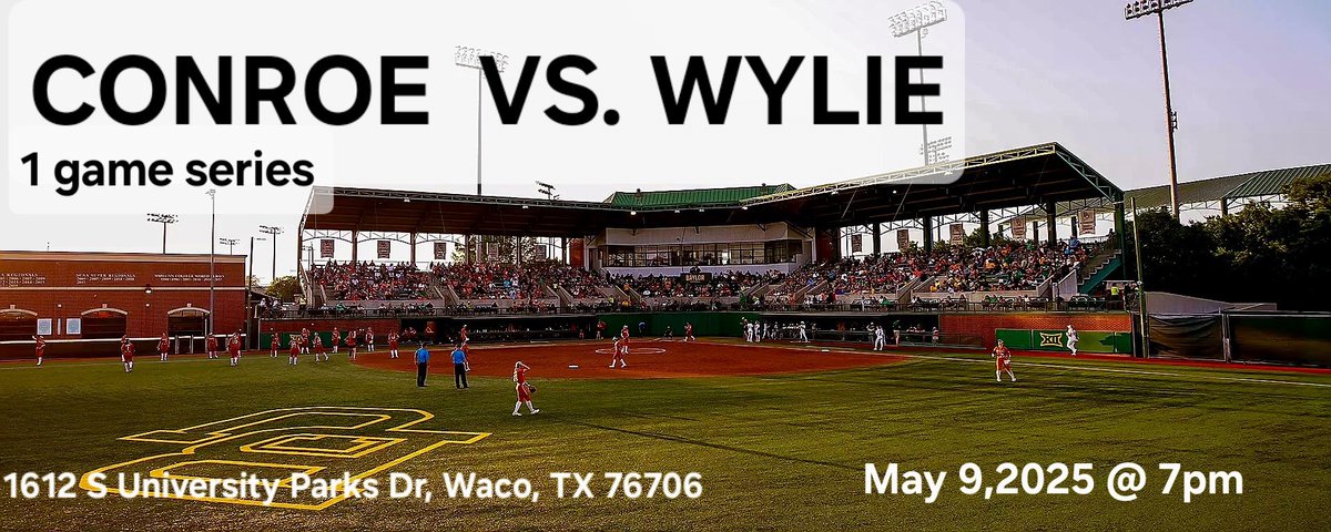 CHS Tiger Softball (@conroesoftball) on Twitter photo Come out to support the Lady Tigers for the Regional Semi Final on Friday at 7pm at Baylor University in Waco. Come out to support the Lady Tigers for the Regional Semi Final on Friday at 7pm at Baylor University in Waco.
