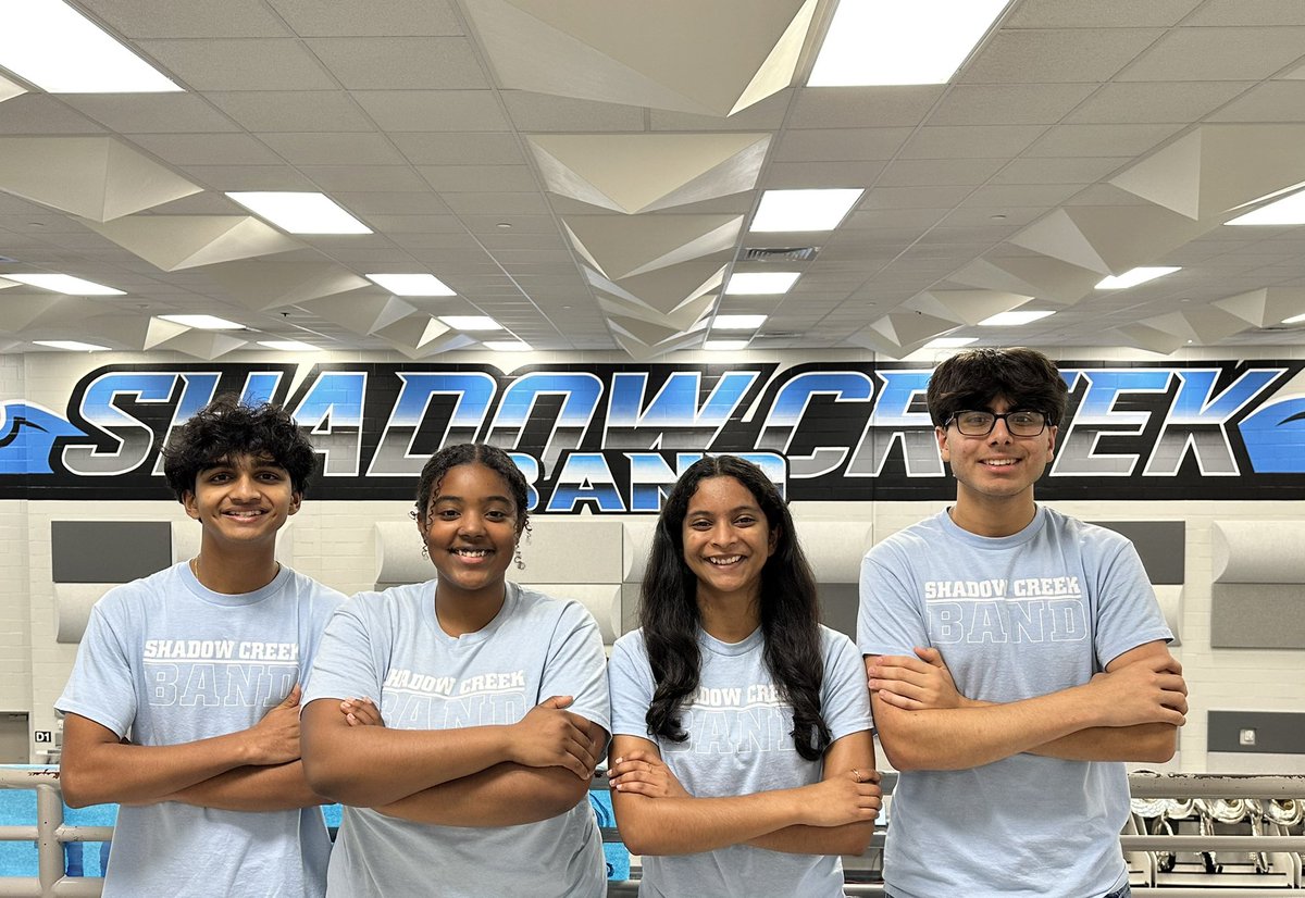 SCHSBand (@shadowcreekband) on Twitter photo Congratulations to our 25-26 Shadow Creek Drum Majors, Karthik, Azjour, Janelle, and Rushil! <a href="/AISDFineArts/">Alvin ISD Fine Arts</a> <a href="/AlvinISD/">Alvin ISD</a> <a href="/ShadowCreekHS/">Shadow Creek HS</a> <a href="/NolanRyanJH/">NolanRyanJH</a> <a href="/RMcNairJH/">Dr. Ronald E. McNair Junior High School</a> Congratulations to our 25-26 Shadow Creek Drum Majors, Karthik, Azjour, Janelle, and Rushil! <a href="/AISDFineArts/">Alvin ISD Fine Arts</a> <a href="/AlvinISD/">Alvin ISD</a> <a href="/ShadowCreekHS/">Shadow Creek HS</a> <a href="/NolanRyanJH/">NolanRyanJH</a> <a href="/RMcNairJH/">Dr. Ronald E. McNair Junior High School</a>