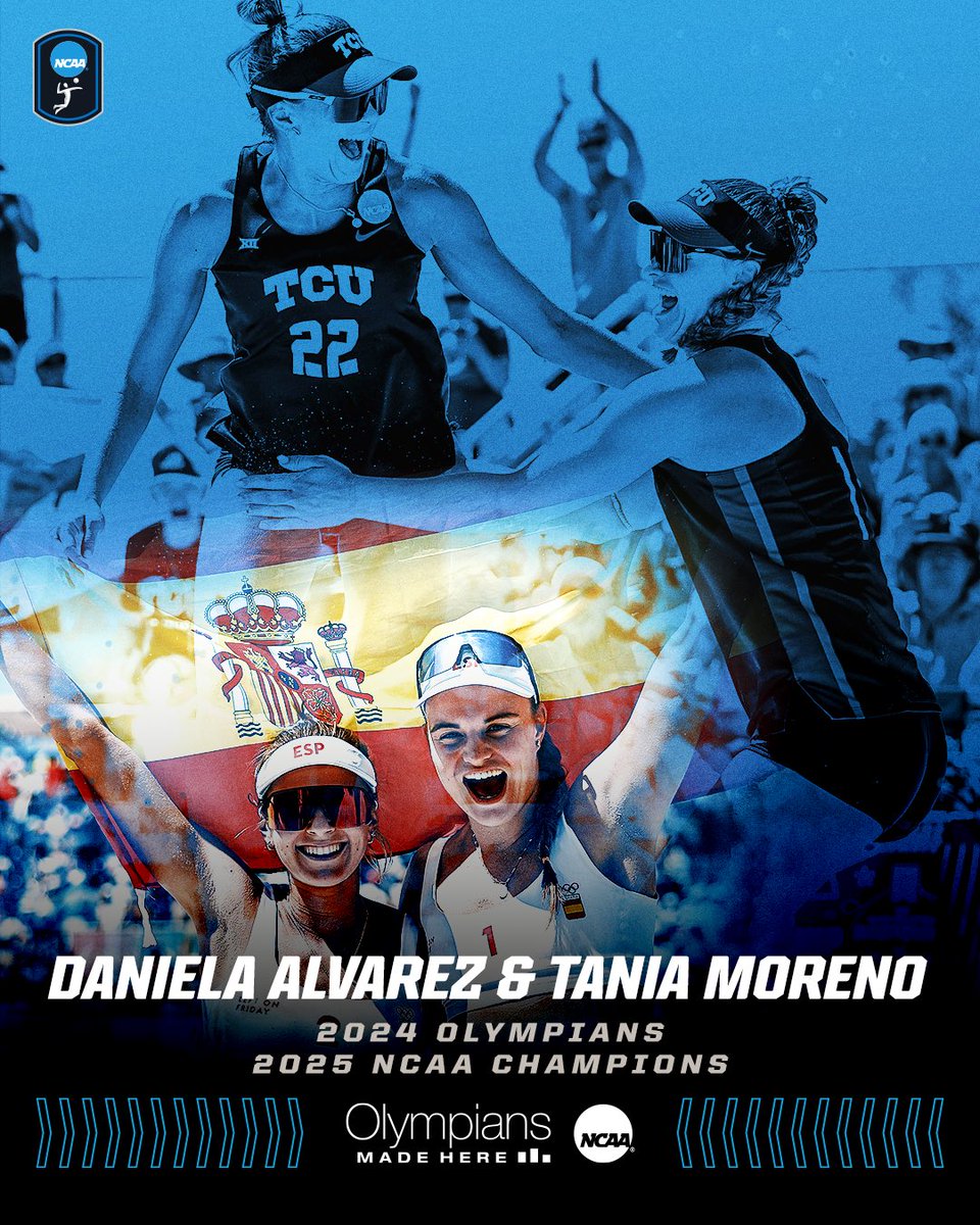 NCAA Women's Volleyball (@ncaavolleyball) on Twitter photo 2024 Olympians ➡️ 2025 National Champions 🤩
<a href="/TCUBeachVB/">TCU Beach Volleyball</a>’s Daniela Alvarez and Tania Moreno competed in the summer 2024 Paris Olympics. Yesterday, they won a National Championship!
#NCAABeachVB #OlympiansMadeHere 2024 Olympians ➡️ 2025 National Champions 🤩
<a href="/TCUBeachVB/">TCU Beach Volleyball</a>’s Daniela Alvarez and Tania Moreno competed in the summer 2024 Paris Olympics. Yesterday, they won a National Championship!
#NCAABeachVB #OlympiansMadeHere