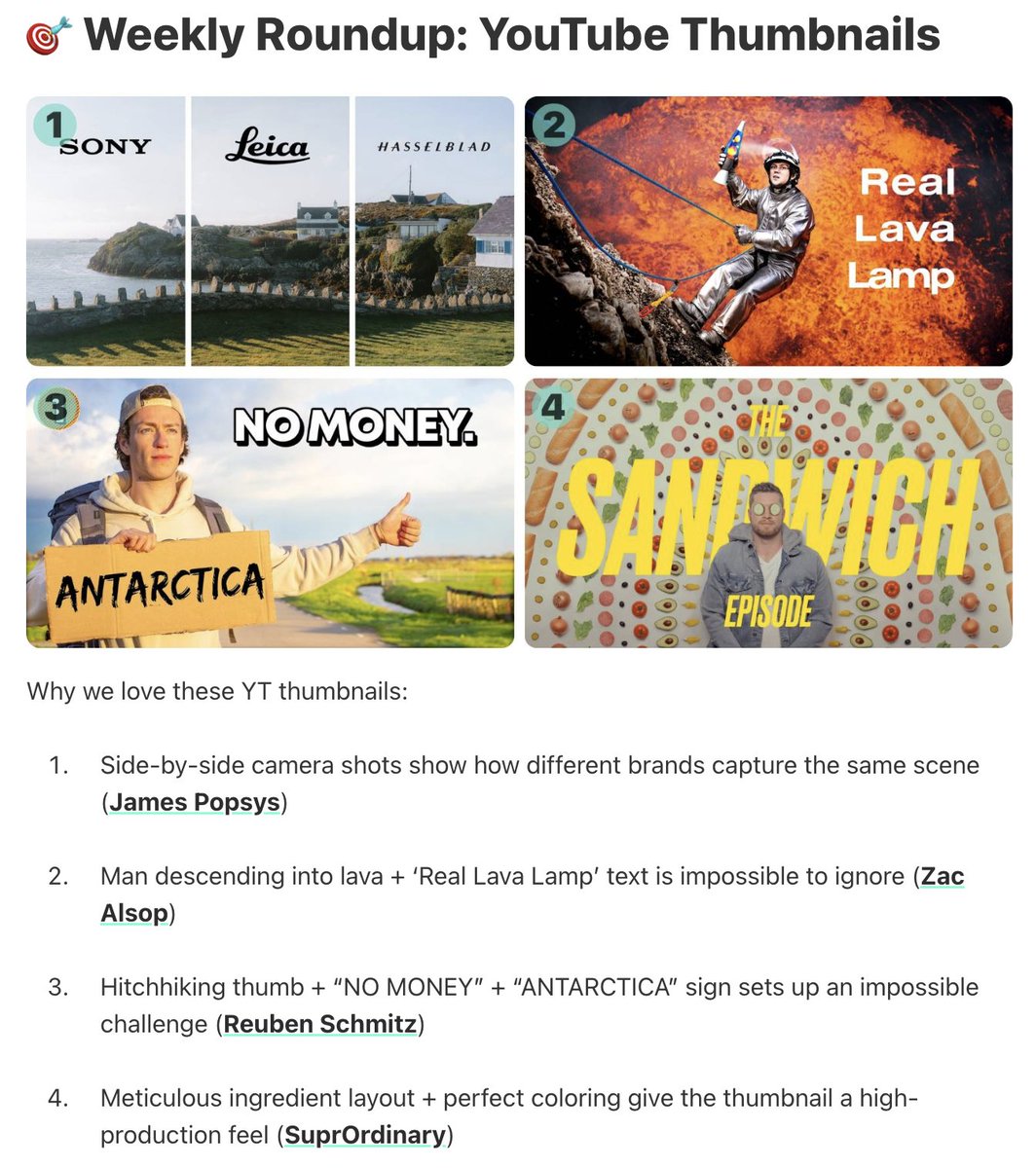 These thumbnails know exactly how to grab attention👇 from a no-budget Antarctica trip to a real lava lamp. 

Join our newsletter to get the next roundup: created.news