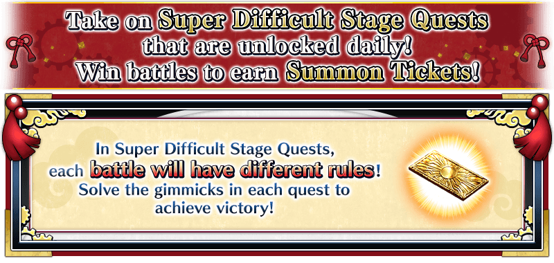Super Difficult Stage Quests are quests exclusive during "Illya's Karakuri Castle." New quests will be unlocked on a daily schedule for a total of six types of quests, each with different, special rules!

More info ➡️ fate-go.us/news/?category…
#FateGOUSA