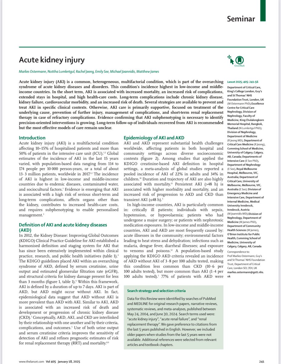 Lesión renal aguda 
Lancet 2025 
Revisión narrativa. 

Lo más completo que leerás hoy. 

🔗 thelancet.com/journals/lance…