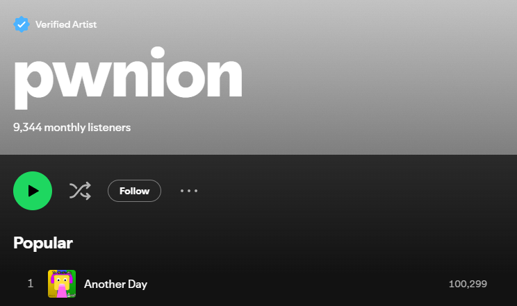 pwnion's tweet image. I’ve officially got a song with over 100K streams on Spotify! Huge thanks to everyone bumping the Make a Cake soundtrack! 🤍