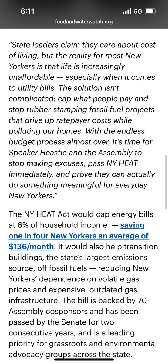 Today Speaker Heastie confirmed #NYHEAT is not in the budget deal. 

Now it’s time for the Assembly to make sure it gets done before the end of session to lower our bills and slash pollution. No more excuses! Our statement: foodandwaterwatch.org/2025/05/05/wit…