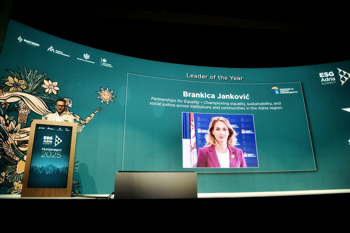 As part of ESG Adria Summit 2025, Brankica Janković, Commissioner for the Protection of Equality in Serbia, was named Leader of the Year for her longstanding work to advance social equity in public institutions, legal frameworks, and business practices.