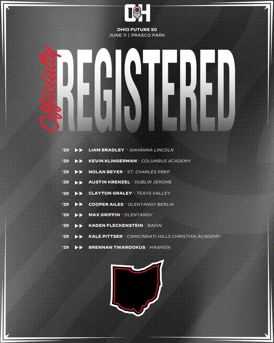 Prep Baseball Ohio (@prepbaseballoh) on Twitter photo ๐๐ก๐ข๐จ ๐
๐ฎ๐ญ๐ฎ๐ซ๐ ๐๐
๐๏ธ June 11th
๐๏ธ Prasco Park
๐ค Class Of 2029 Grads
Secure your spot ๐ loom.ly/Pq5LB4M
Welcome to the following players โฌ๏ธ
<a href="/LiamBradley2029/">Liam Bradley</a> <a href="/KalePittser/">Kale Pittser</a> ๐๐ก๐ข๐จ ๐
๐ฎ๐ญ๐ฎ๐ซ๐ ๐๐
๐๏ธ June 11th
๐๏ธ Prasco Park
๐ค Class Of 2029 Grads
Secure your spot ๐ loom.ly/Pq5LB4M
Welcome to the following players โฌ๏ธ
<a href="/LiamBradley2029/">Liam Bradley</a> <a href="/KalePittser/">Kale Pittser</a>