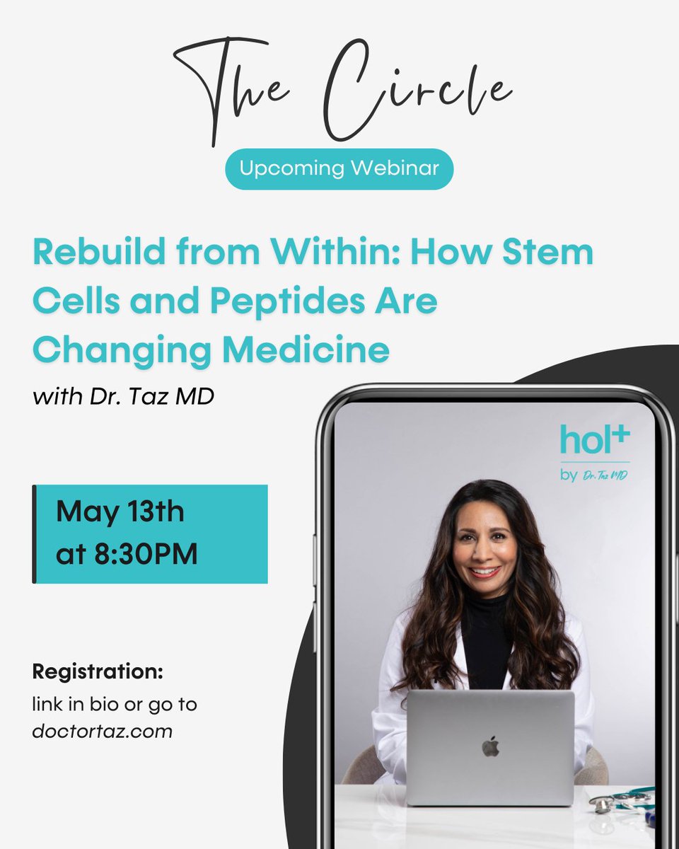 Join me on May 13 at 8:30PM ET for “Rebuild from Within” — a webinar on how stem cells + peptides are transforming medicine. Live Q&amp;A included! Exclusive to my hol+ community. Join now at doctortaz.com or via the link in bio. #RegenerativeMedicine