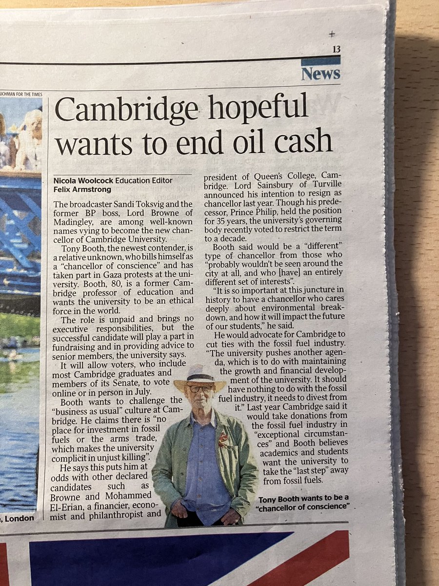 felixKarmstrong's tweet image. Glad to have a story in today’s @thetimes with @nicolawoolcock, on the climate campaigner taking on ‘business as usual’ in the race for Cambridge chancellor
