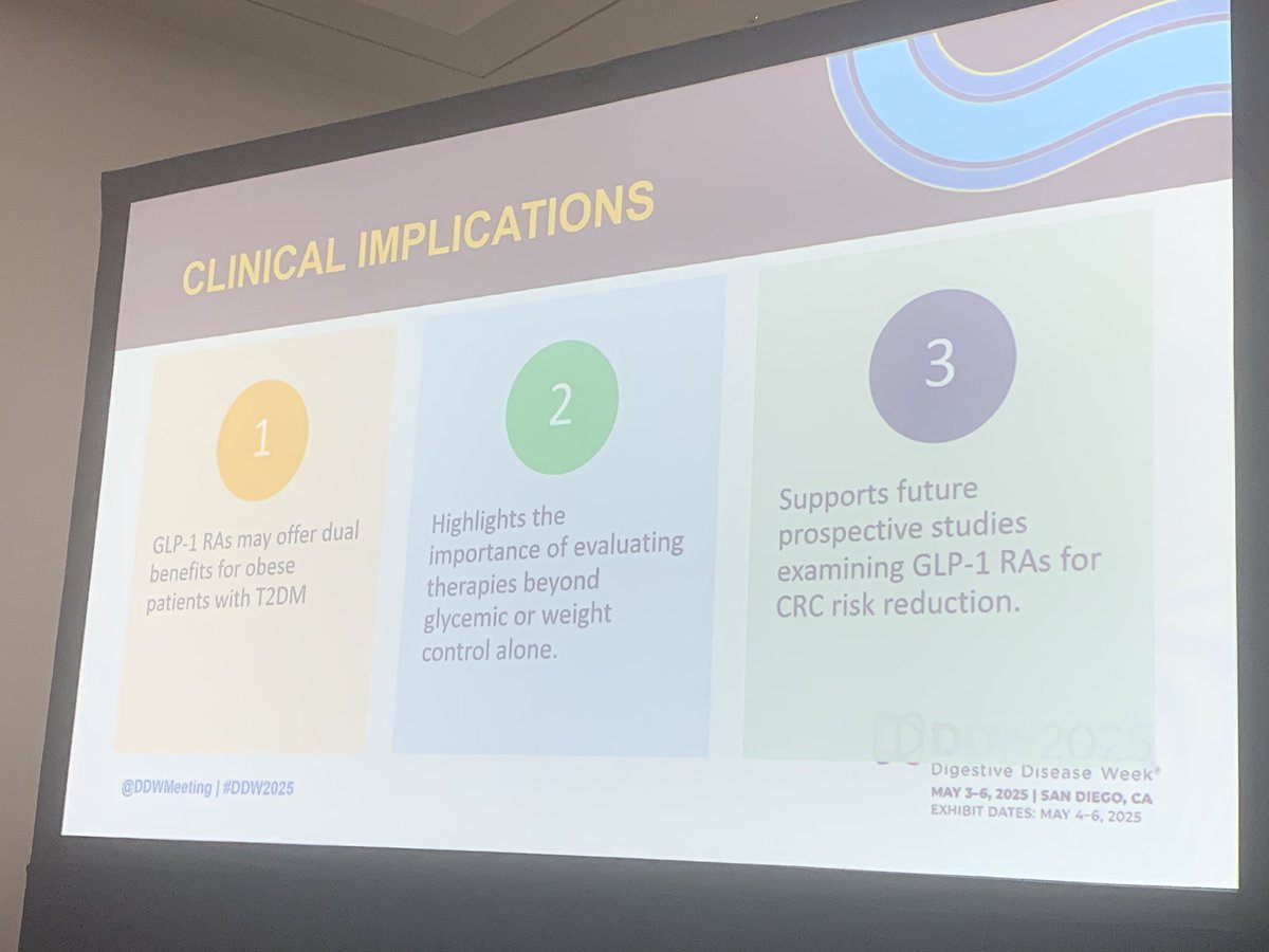 Aasma Shaukat MD MPH (@aasmashaukatmd) on Twitter photo Congratulations to mentee <a href="/OmarAlTaanii/">Omar Al Ta'ani</a> on excellent prez <a href="/DDWMeeting/">Digestive Disease Week</a> on GLP-1s and CRC:
☑️TrinetX database w propensity matching
☑️Compared to Bariatric surgery, pts on GLP-1s w ⬇️ Risk of CRC
Implications for mx of obesity and CRC risk
<a href="/AlsakarnehSaqr/">Saqr Alsakarneh, MD, MSc</a> <a href="/BilalMohammadMD/">Mohammad Bilal, MD</a> Congratulations to mentee <a href="/OmarAlTaanii/">Omar Al Ta'ani</a> on excellent prez <a href="/DDWMeeting/">Digestive Disease Week</a> on GLP-1s and CRC:
☑️TrinetX database w propensity matching
☑️Compared to Bariatric surgery, pts on GLP-1s w ⬇️ Risk of CRC
Implications for mx of obesity and CRC risk
<a href="/AlsakarnehSaqr/">Saqr Alsakarneh, MD, MSc</a> <a href="/BilalMohammadMD/">Mohammad Bilal, MD</a>