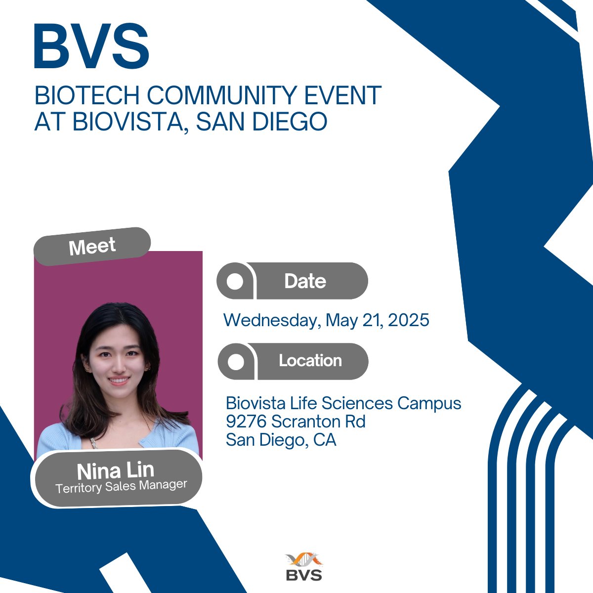 We’re thrilled to sponsor and exhibit at the upcoming BVS Biotech Community Event at Biovista Life Science Campus in #SanDiego! 

Be sure to stop by our table and meet Nina Lin — we look forward to connecting with you!

#BVSEvent #LifeSciences #BiotechCA #SafetyPartners