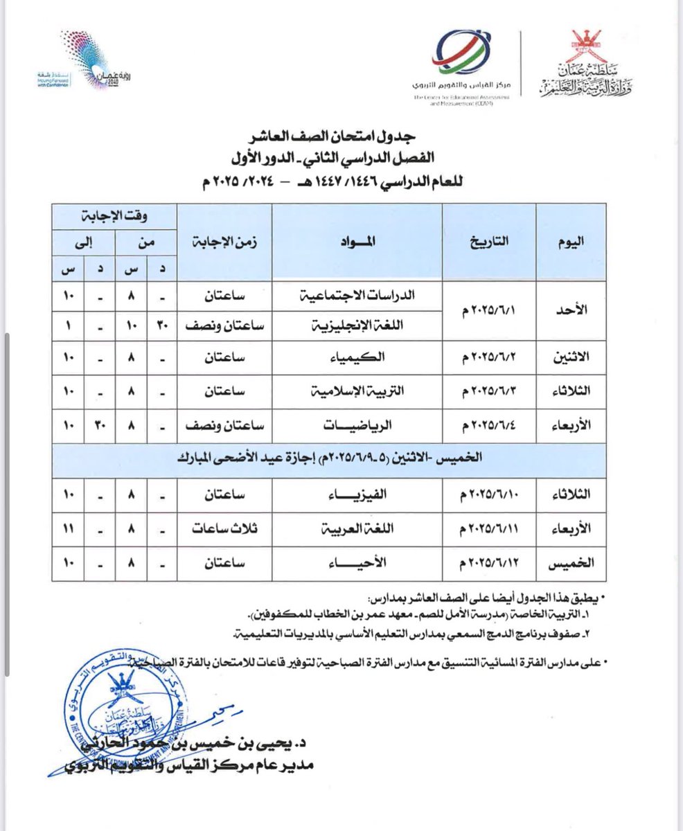 🌸🍃

جداول امتحانات الصفوف 5-10 للفصل الدراسي الثاني ، الدور الأول للعام الدراسي 2024-2025م.

تمنيّاتنا بالتوفيق للجميع

⤵️