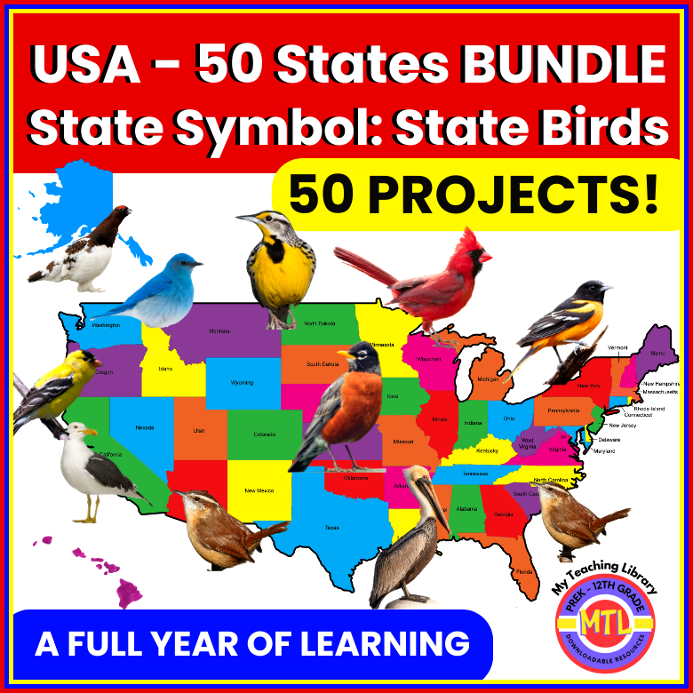 USA State Birds BUNDLE | 50 Projects | A Full-Year of Learning
myteachinglibrary.com/product/usa-st…
Review: My kids LOVED this resource! Every day they wanted to learn more about the bird that they were studying and loved completing the projects. ⭐️⭐️⭐️⭐️⭐️ 
#homeschooling #geography