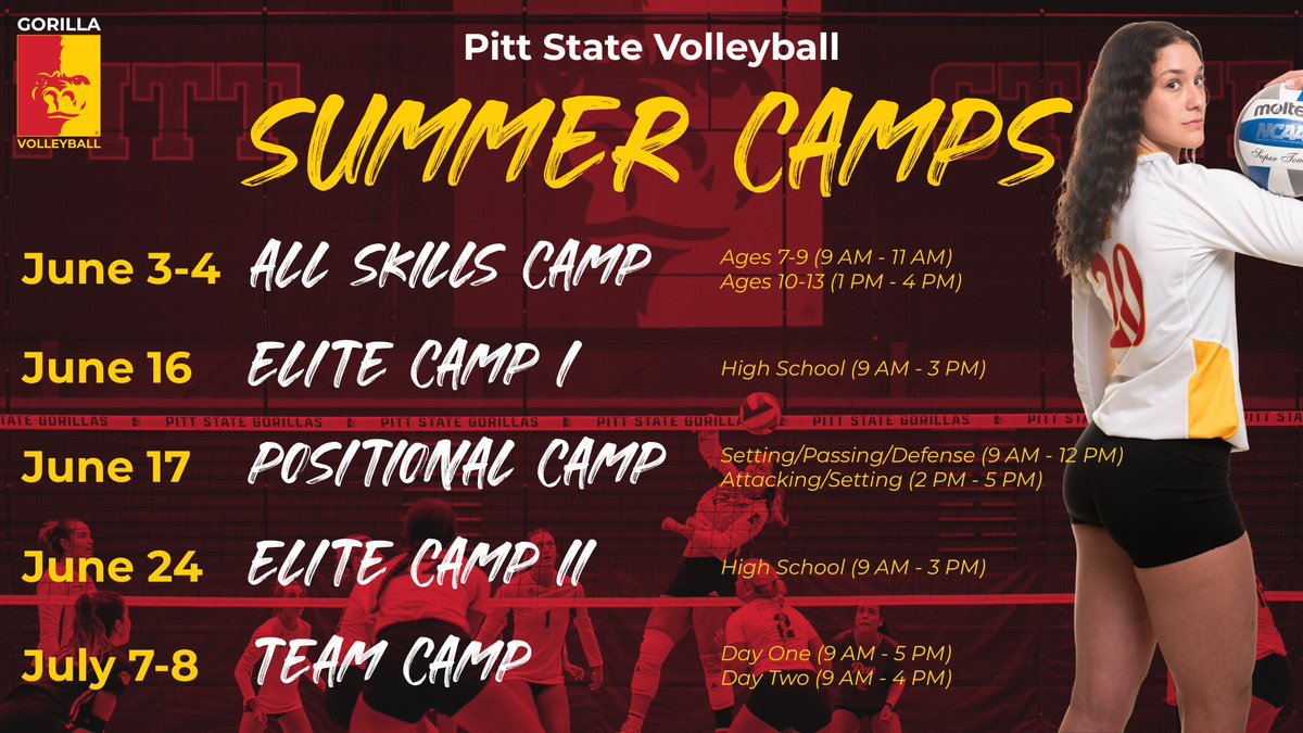New staff, new chapter, same great training. Come get better with us this summer!

Gorillavolleyballcamps.com
📍John Lance Arena

📆Dates:
• All Skills Camp: June 3rd-4th
• Elite Camp I: June 16th
• Positional Camp: June 17th
• Elite Camp II: June 24th
• Team Camp: July 7th-8th