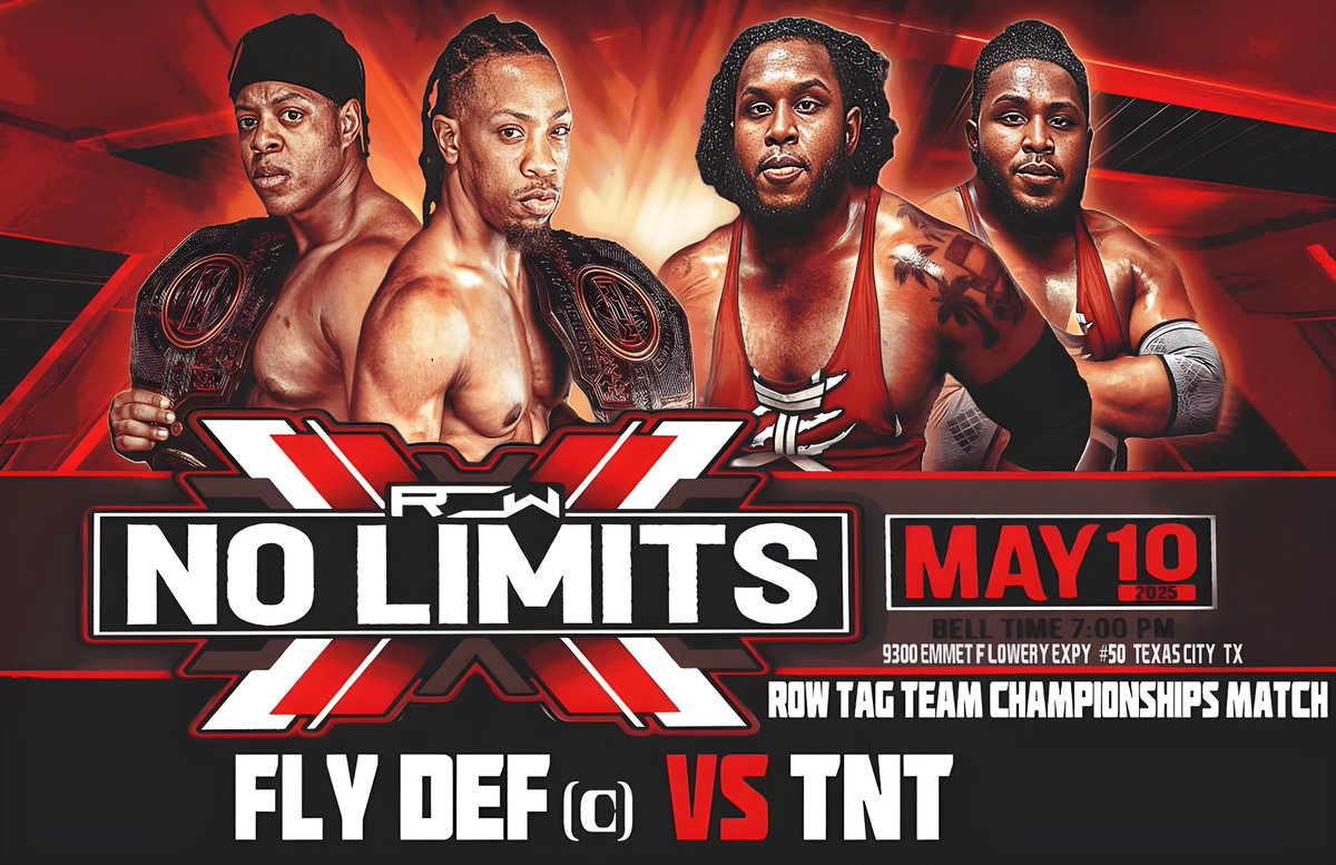 ‼️ MATCH ANNOUNCEMENT ‼️

Can the 2nd Generation tag team #TNT capture gold in Reality Of Wrestling by defeating #FlyDef this Saturday in Texas City at the Walker Texas Lawyer Arena!?

LOCATION:
9300 Emmett F Lowry Expressway
Texas City, TX  77591

🎫 PICK YOUR SEATS 🎫