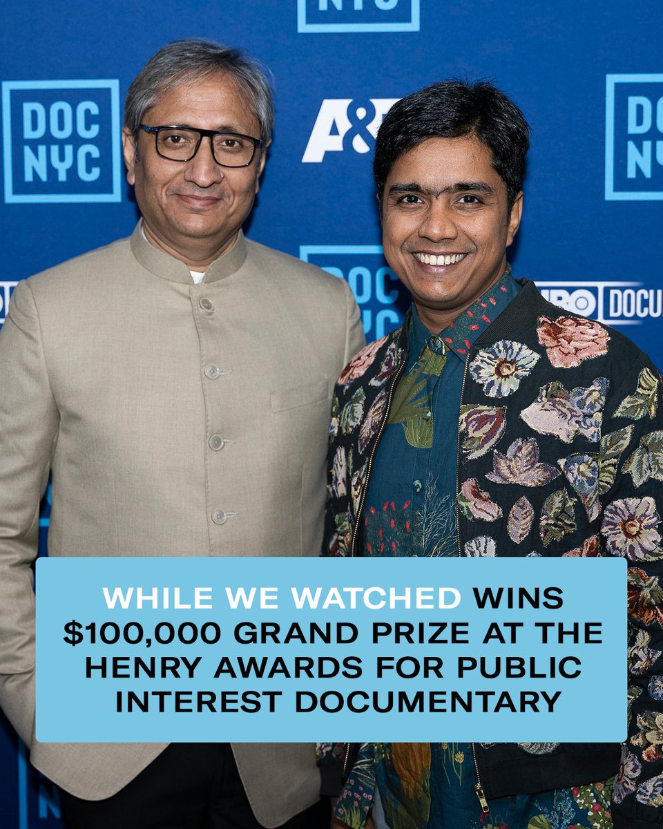 DOC NYC (@docnycfest) on Twitter photo Winner of DOC NYC's 2023 Short List Directing Award & Producing Award, <a href="/WhileWeWatched/">While We Watched / नमस्कार मैं रवीश कुमार</a> has been awarded the Grand Prize at the inaugural Henry Awards, presented by the Harvard Kennedy School’s <a href="/ShorensteinCtr/">Shorenstein Center</a>. Winner of DOC NYC's 2023 Short List Directing Award & Producing Award, <a href="/WhileWeWatched/">While We Watched / नमस्कार मैं रवीश कुमार</a> has been awarded the Grand Prize at the inaugural Henry Awards, presented by the Harvard Kennedy School’s <a href="/ShorensteinCtr/">Shorenstein Center</a>.