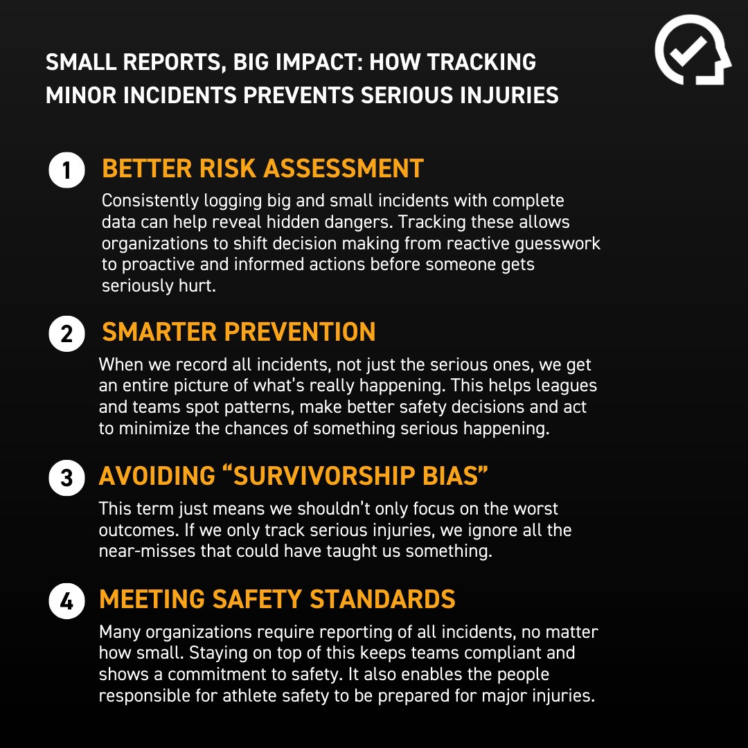 When it comes to keeping athletes safe, every bump, bruise, or close call matters, even if it doesn’t seem serious at the time.

In our latest blog post, we look at why reporting minor injuries or near-misses is so important for athlete safety
na3.hubs.ly/y02N0w0