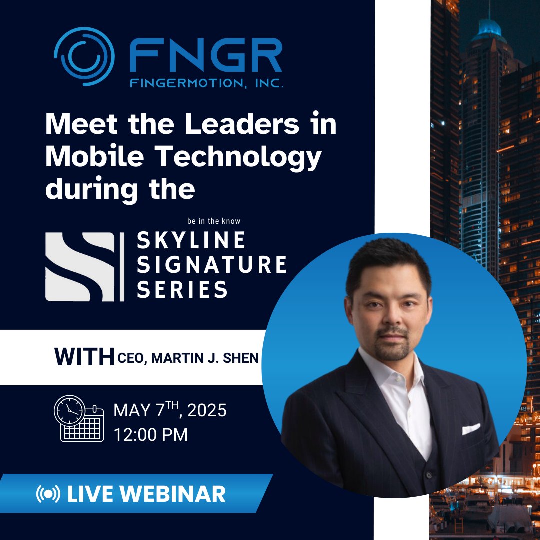 Skyline_CCG's tweet photo. 📅 Happening this Wednesday! Don’t miss the next Skyline Signature Series featuring Martin J. Shen, CEO of @FingerMotionInc (@Nasdaq: $FNGR) — a leading mobile data and payment solutions provider in China.

🕛 May 7th | 12 PM ET
Get insight into FingerMotion’s growth strategy and its role in China’s dynamic mobile economy during this live virtual event.

🔗 Register here: https://t.co/VYLi1rDNVP

#SkylineCCG #SkylineSignatureSeries #InvestorRelations #NASDAQ #FingerMotion #Fintech #MobilePayments #ChinaTech #WebinarEvent #Investors

Skyline is paid by $FNGR for IR services. Disclaimer 17(b): https://t.co/WAe7vhn4Mn